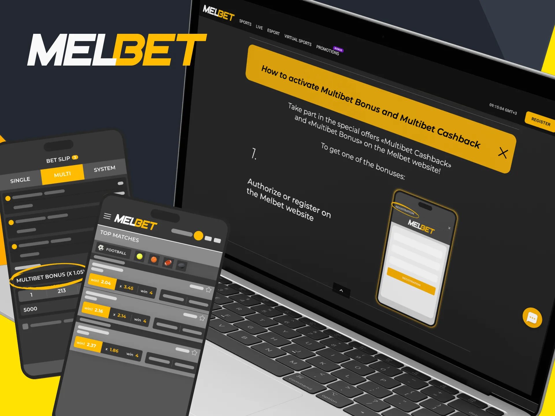 Melbet offers to activate Multibet Bonus and Multibet Cashback to all players.