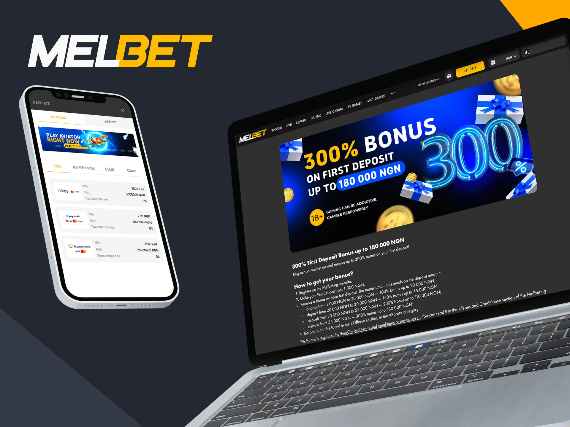 Melbet offers first deposit bonus.