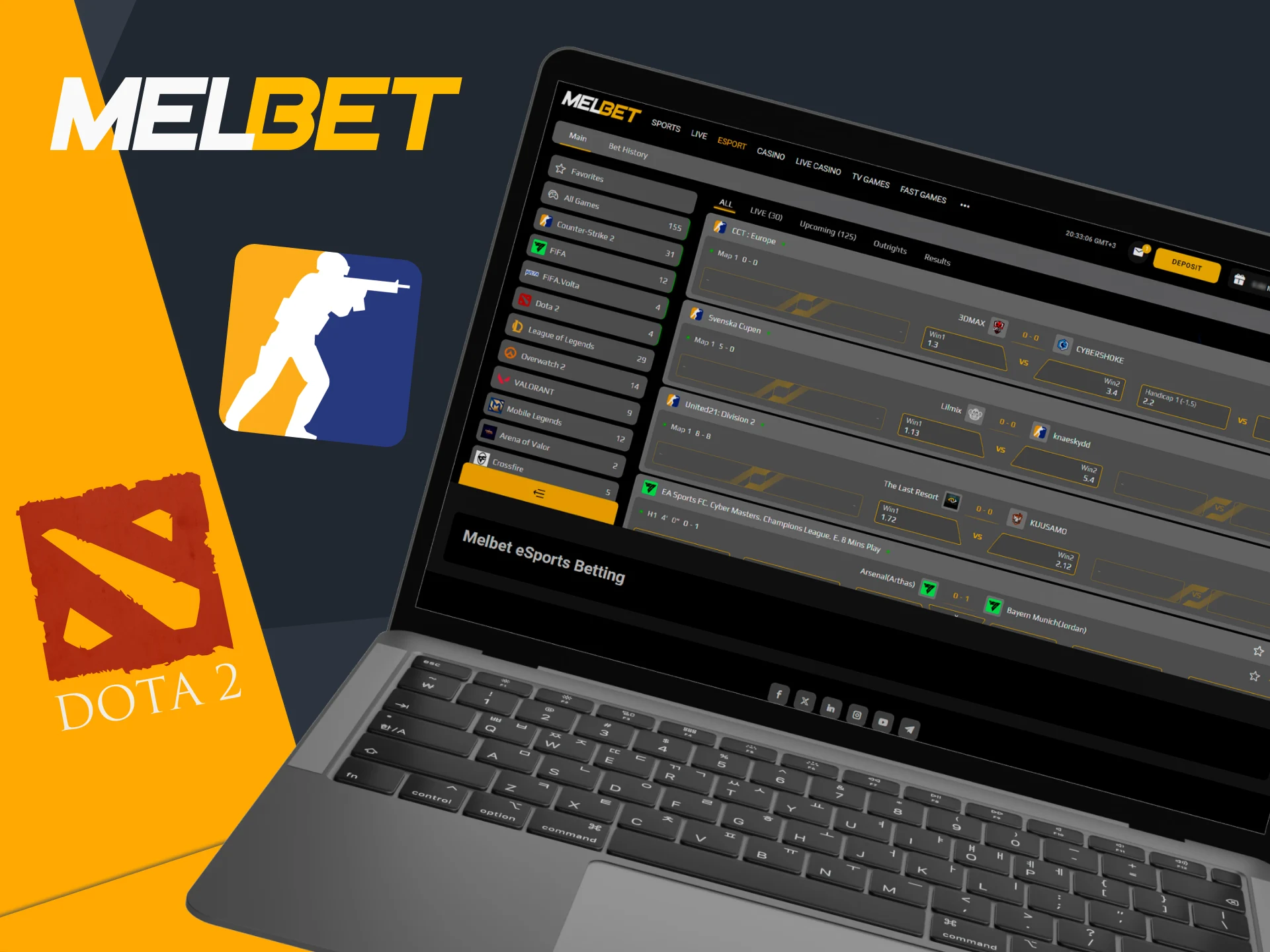 Bookmaker Melbet offers a number of popular cyber sports games for betting.