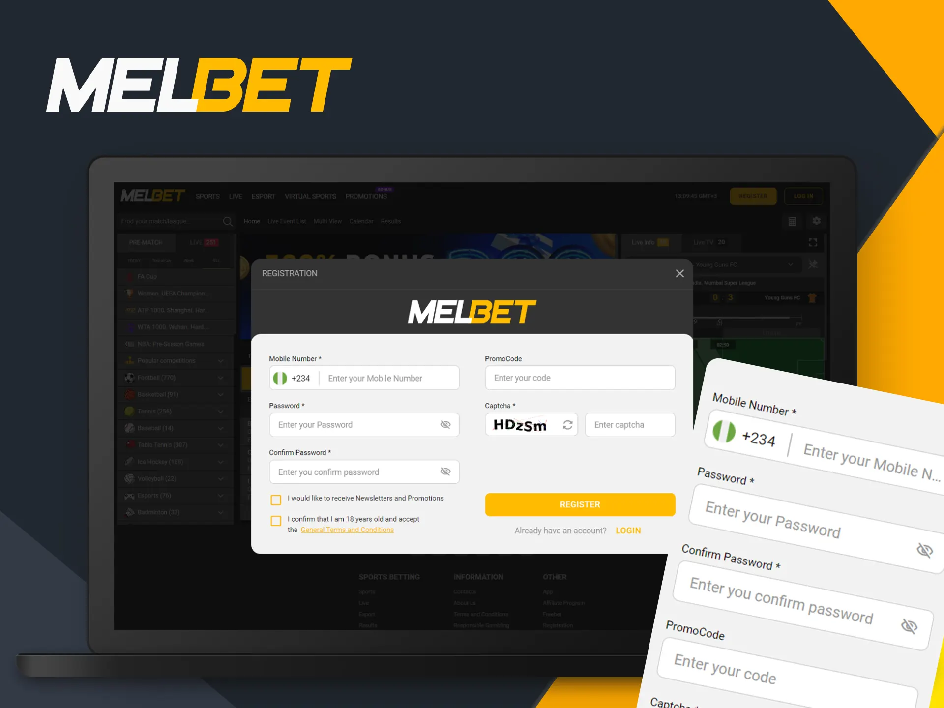 For start playing, you need to create a Melbet account.