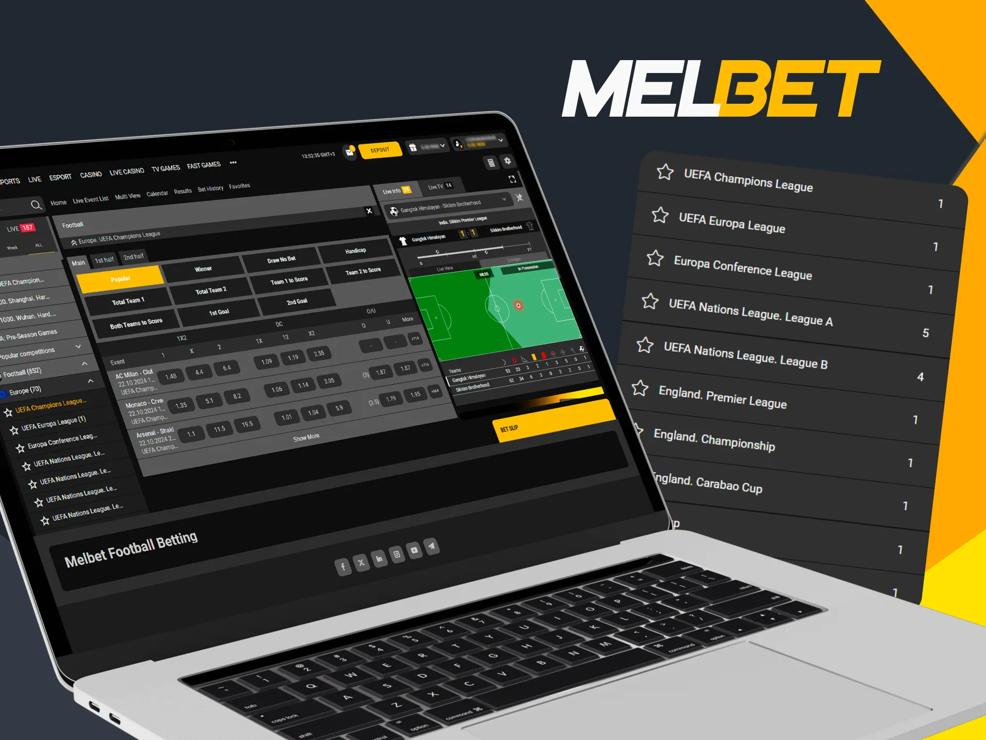 Players from Nigeria can place football bets at Melbet.