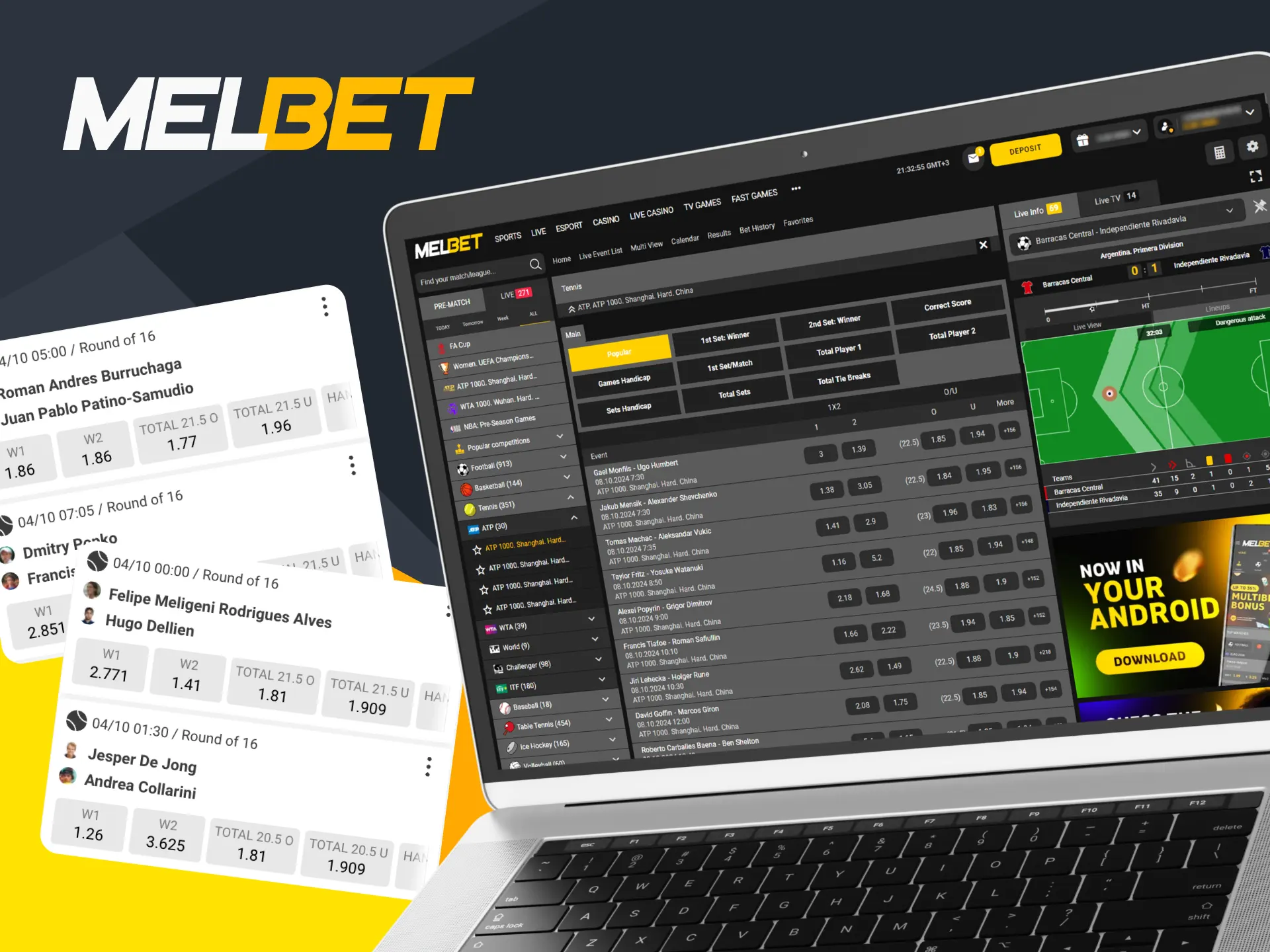 Try your hand at the tennis and place bets online at Melbet.