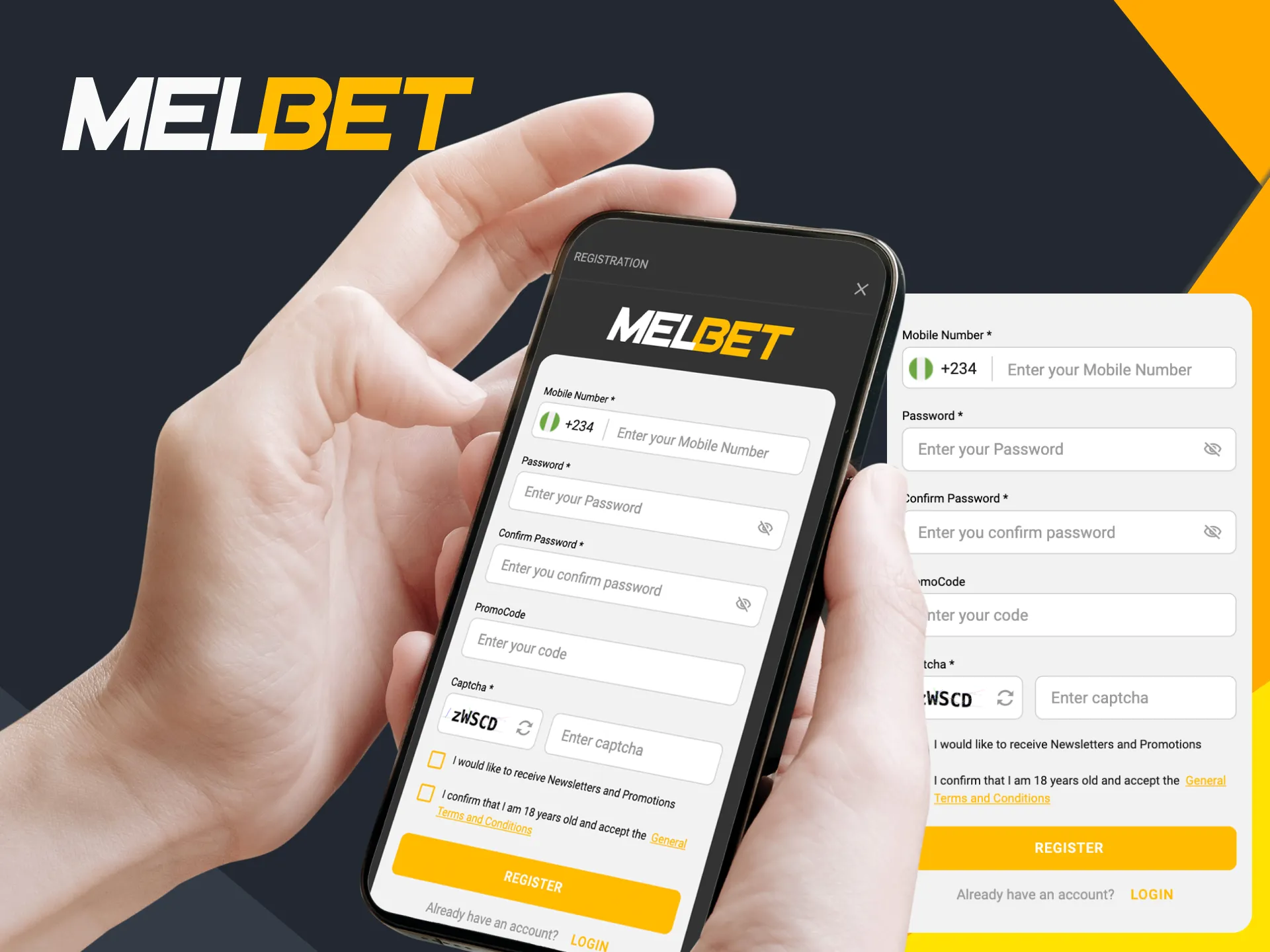 Create an account using your smartphone in the Melbet app.