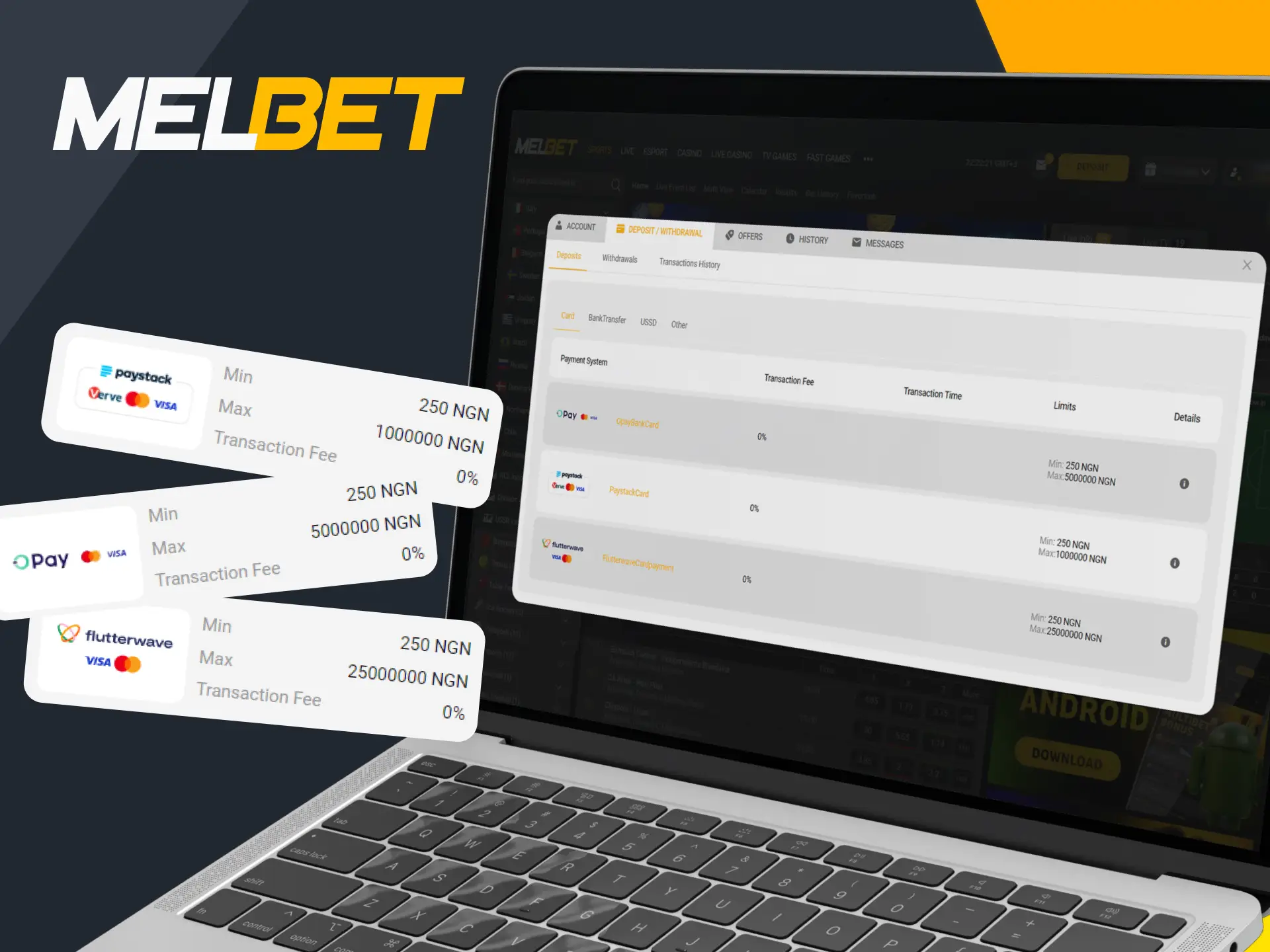 The most popular payment methods are available at Melbet.