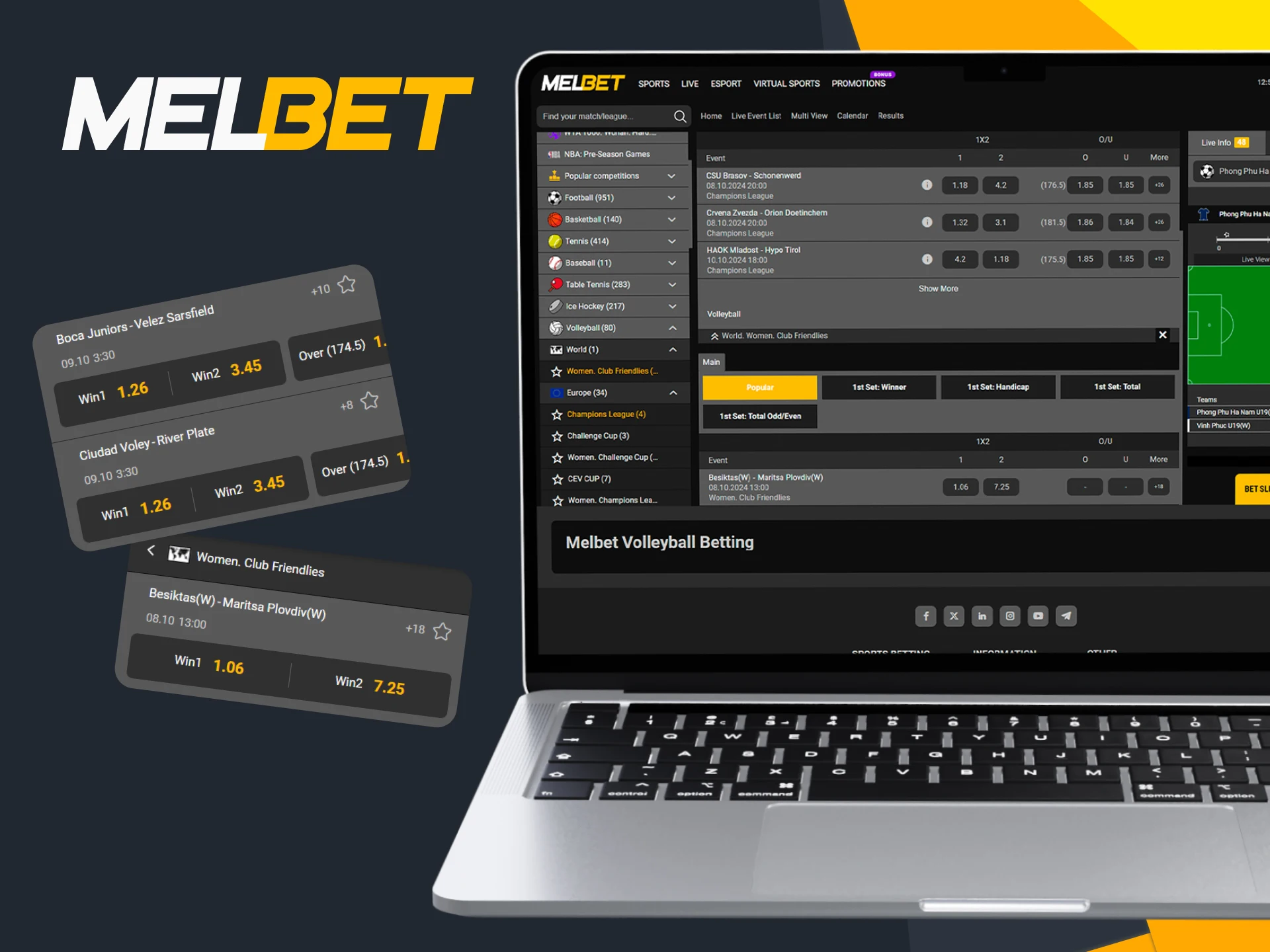 Volleyball is gaining popularity among users of the Melbet website.