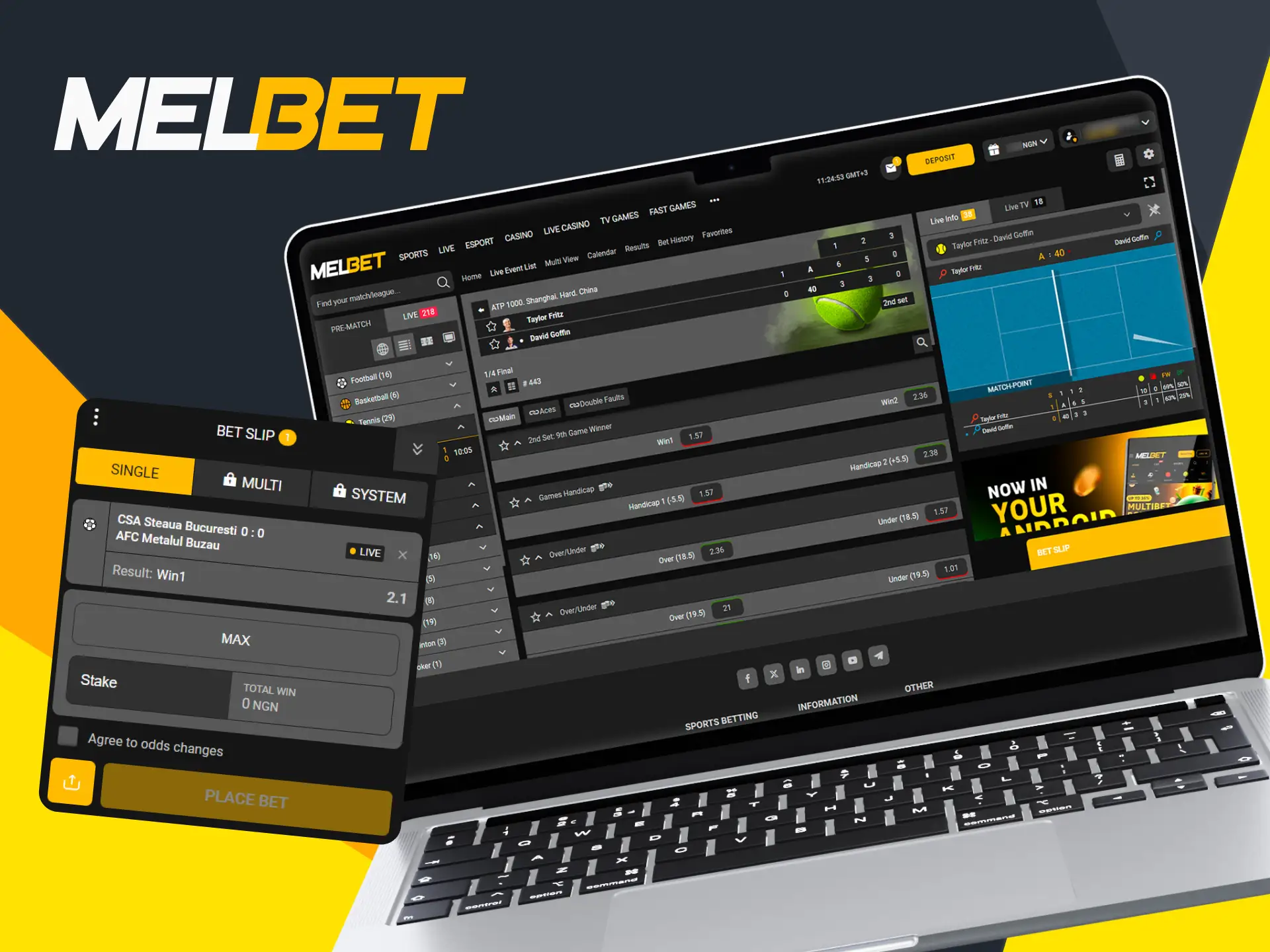 Users can watch live tennis matches on Melbet and place real-time bets.