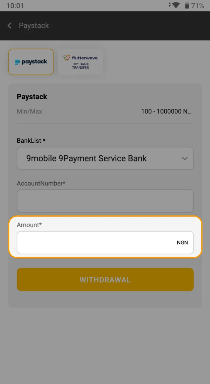 Enter the amount to withdraw Melbet funds.