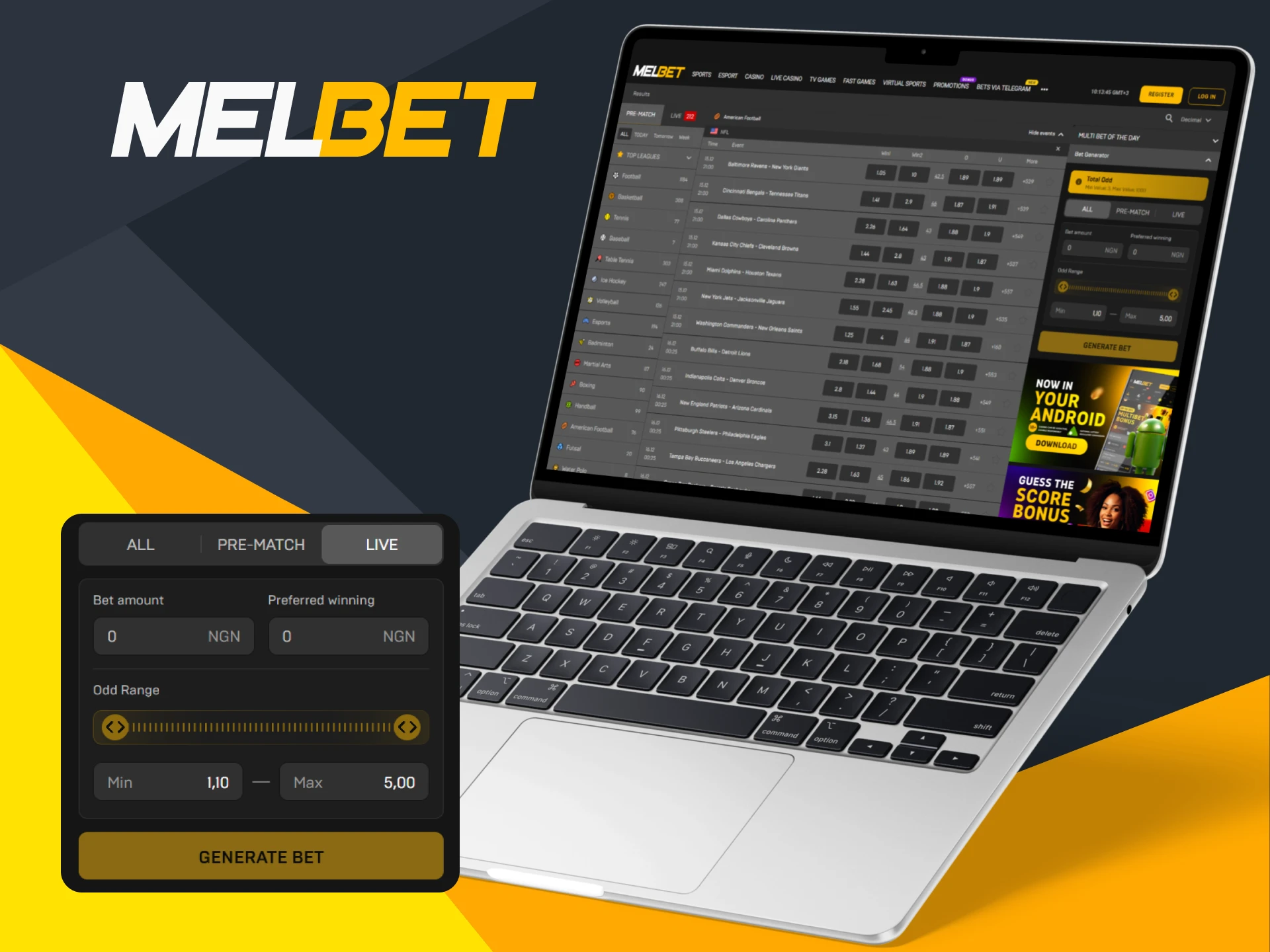 Place real-time bets on American football at Melbet.