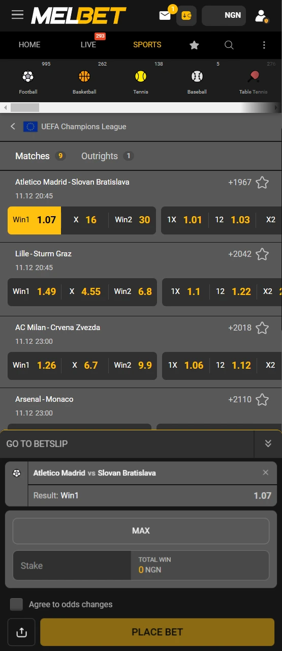 Place your bet on the selected match at Melbet.