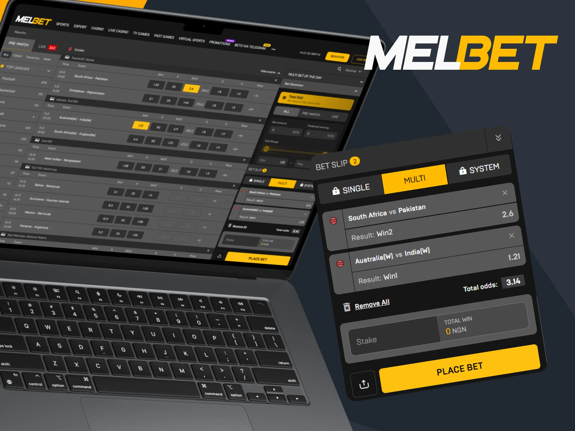 Register on Melbet, make a deposit and place bets on cricket.