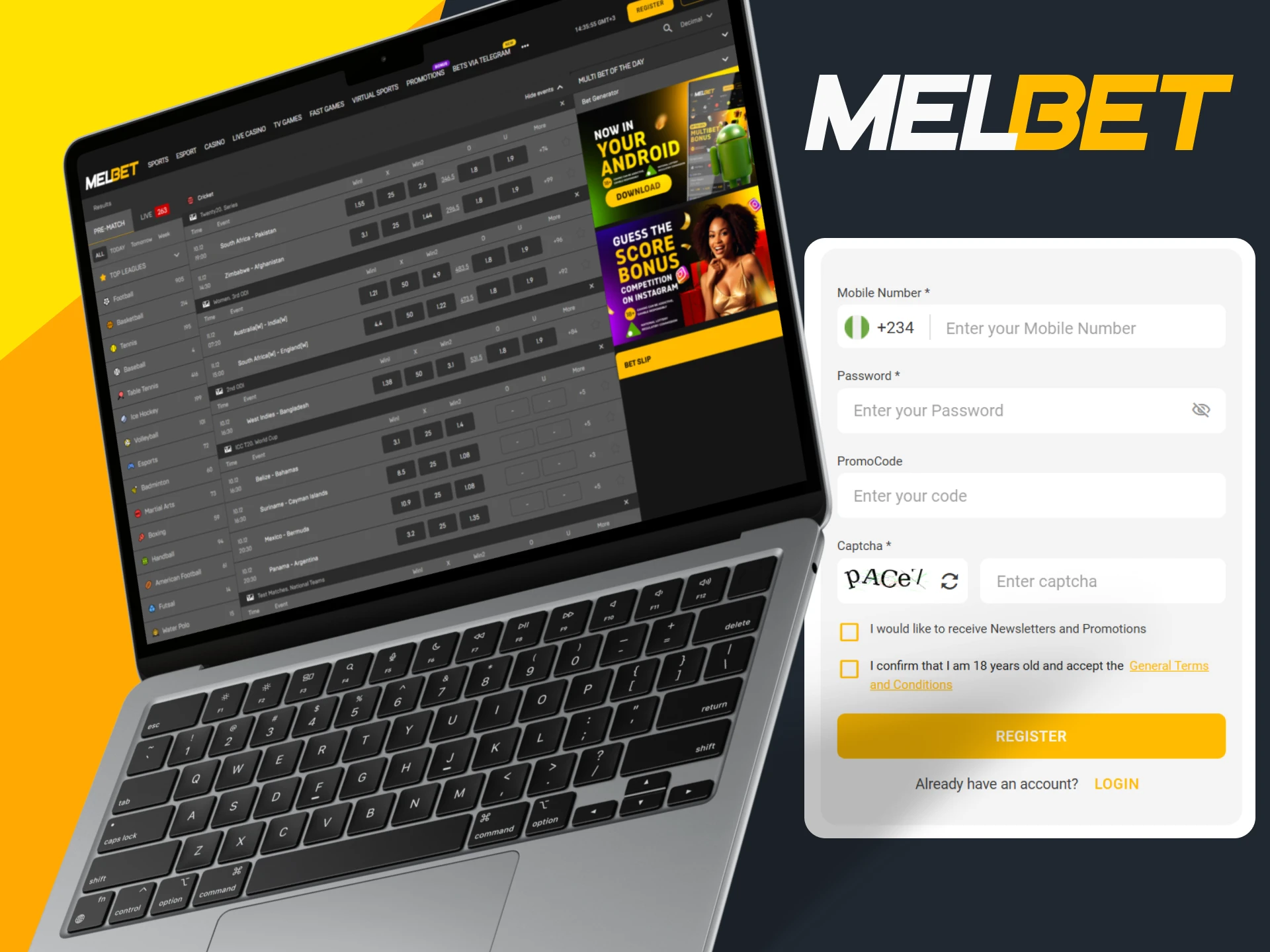 Create an account on Melbet and start betting on cricket.