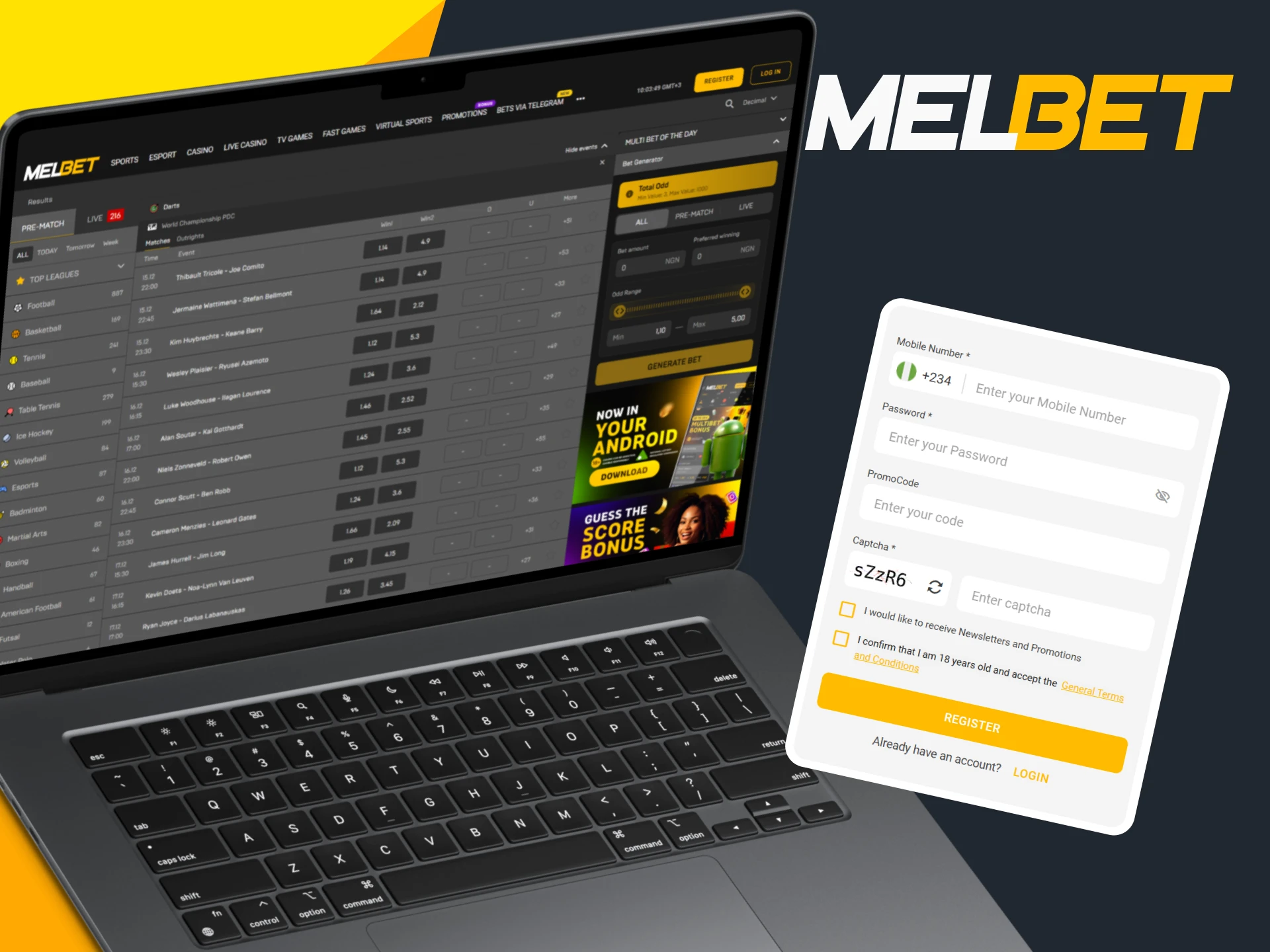 Sign up for Melbet for betting on darts.