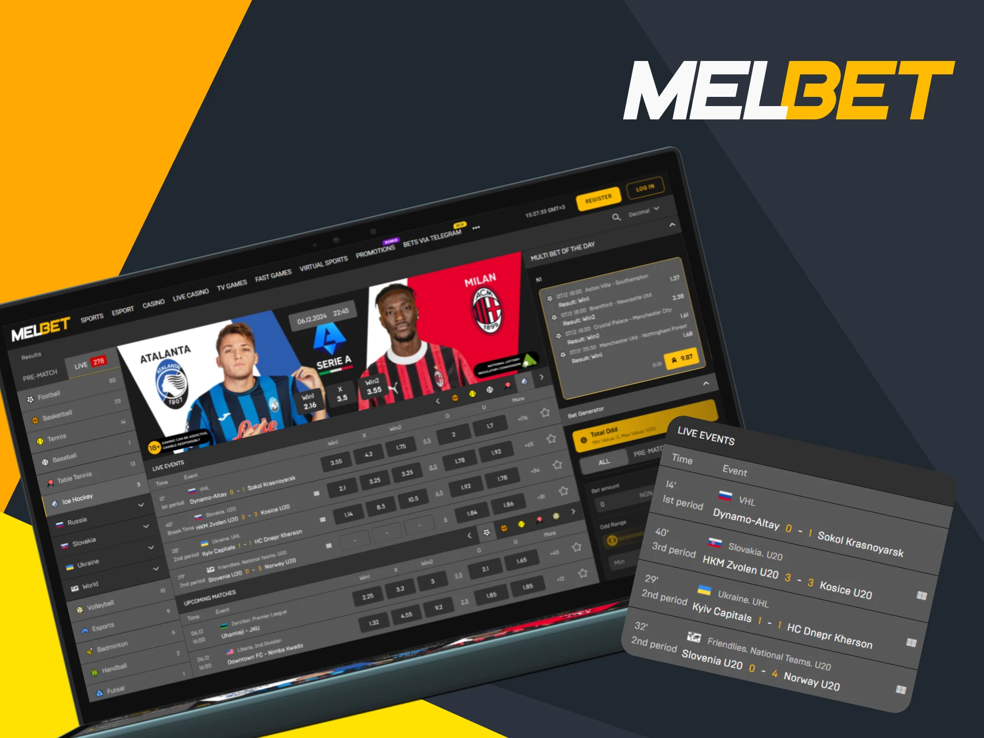 Enjoy real-time betting on ice hockey on the Melbet website.