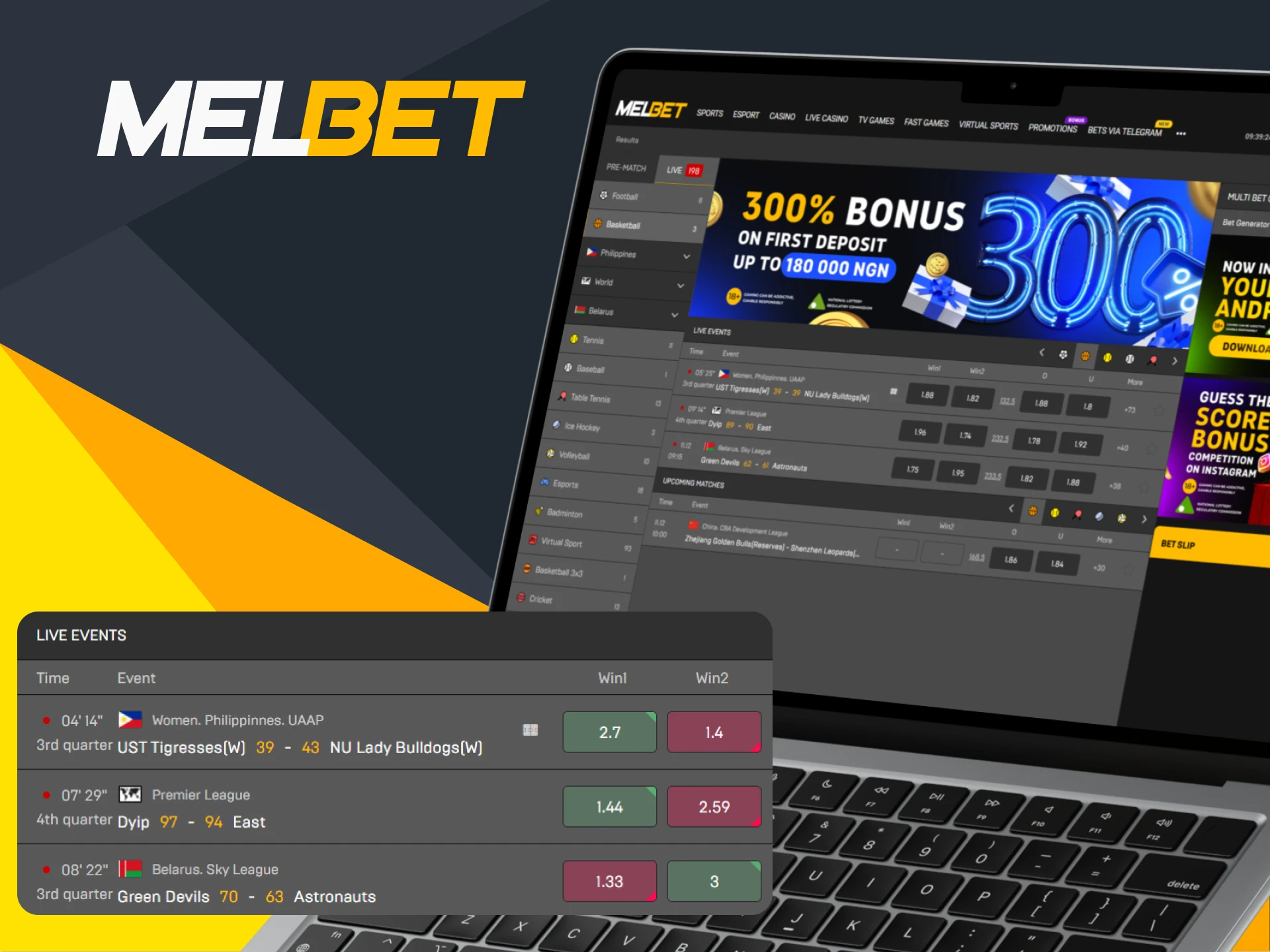 Place bets on basketball in real time at Melbet.