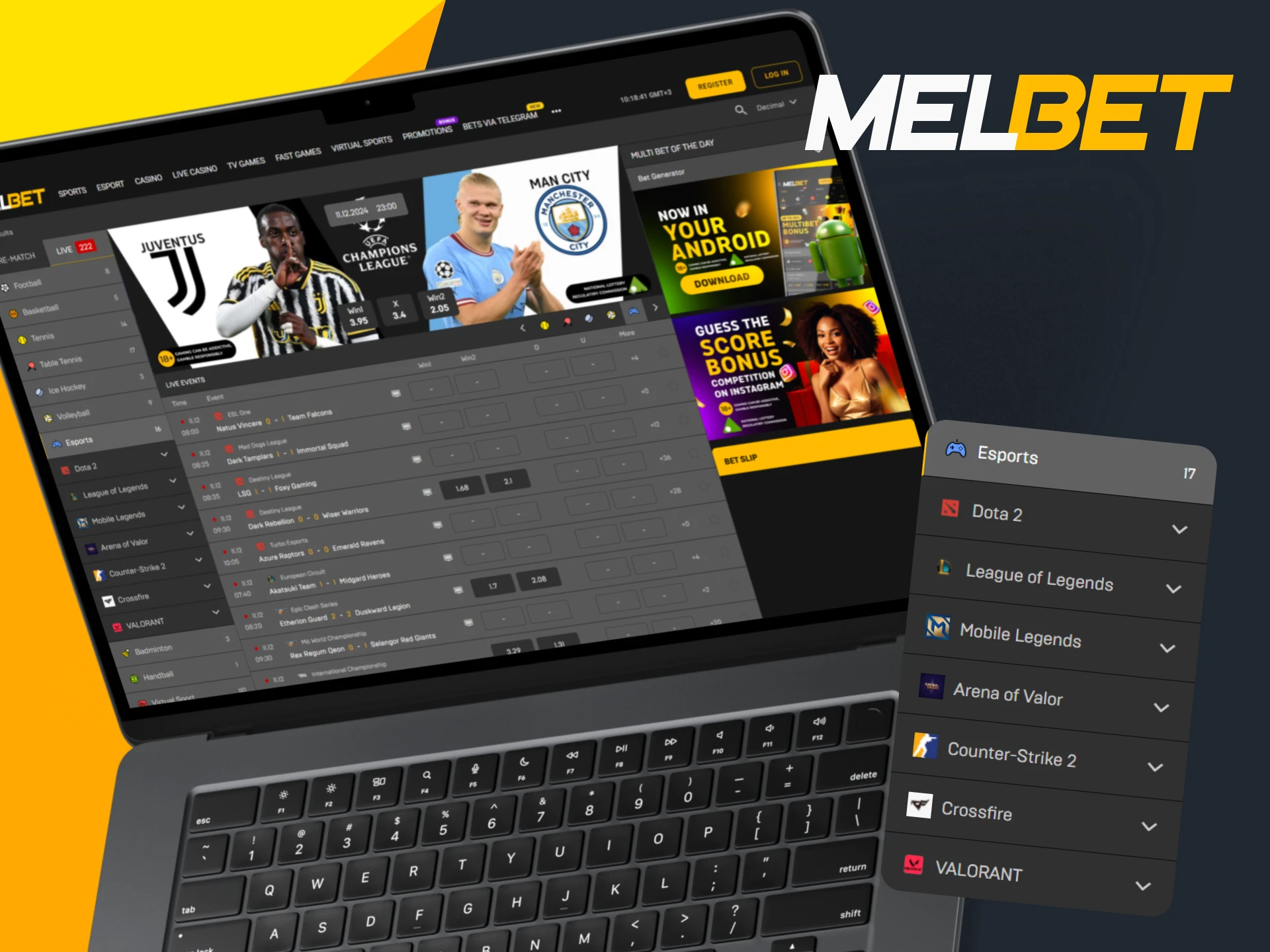 Check out the esports betting options at Melbet.