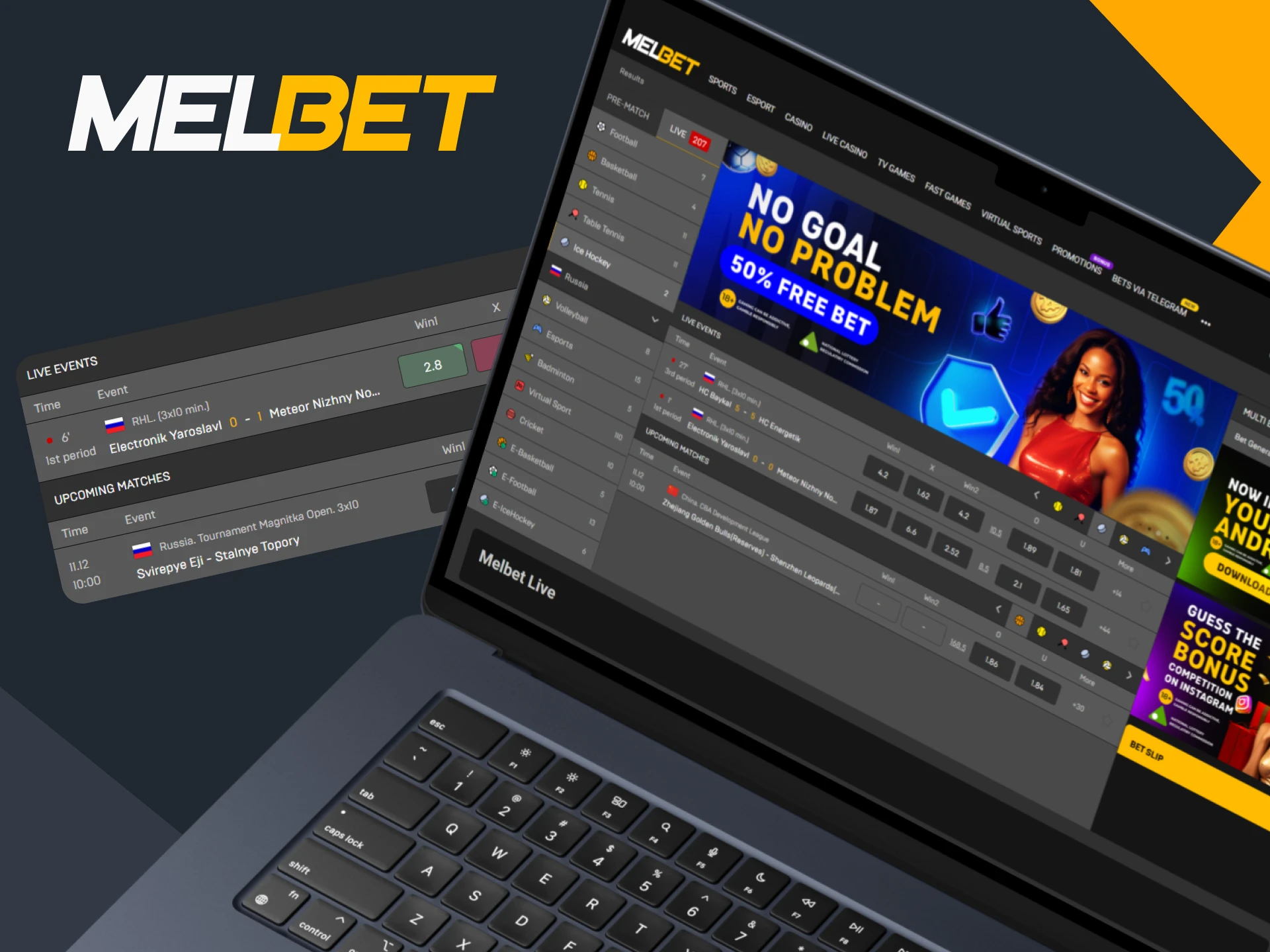 Use the live betting feature to place bets on ice hockey games at Melbet.