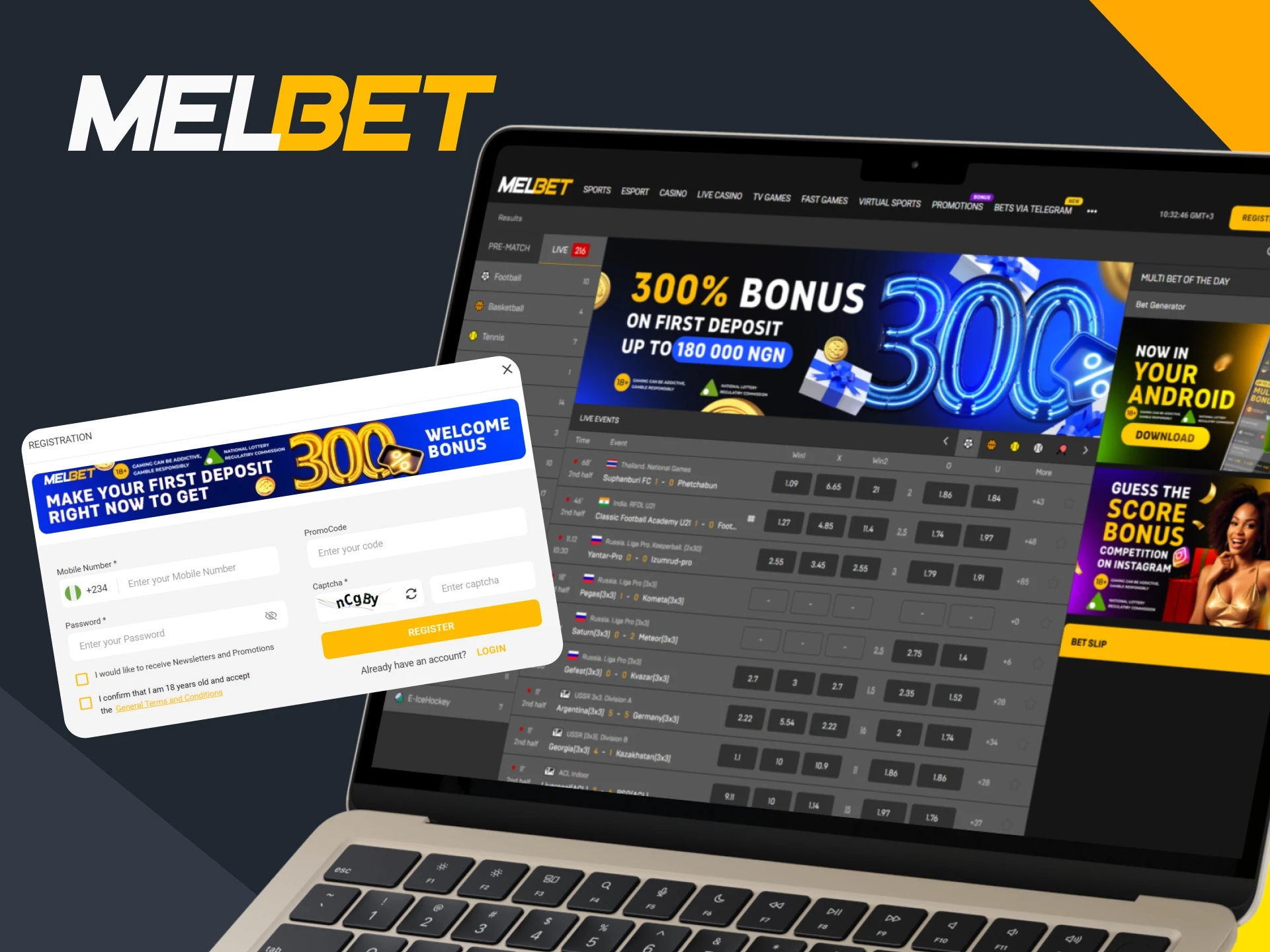 Sign up for Melbet to place bets in real time.