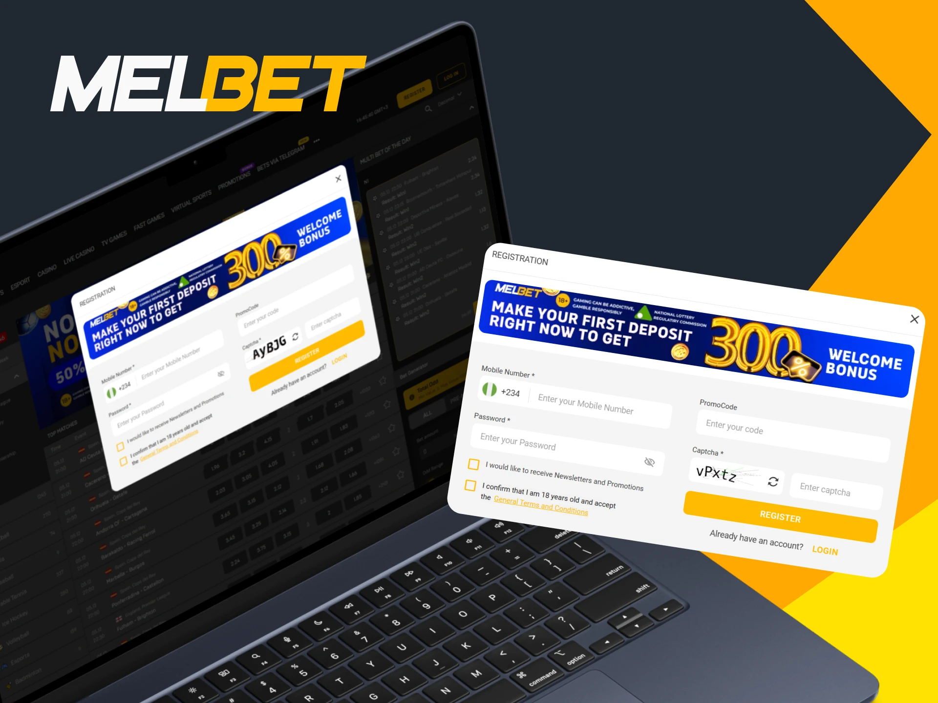 Create an account to bet on the Melbet website.