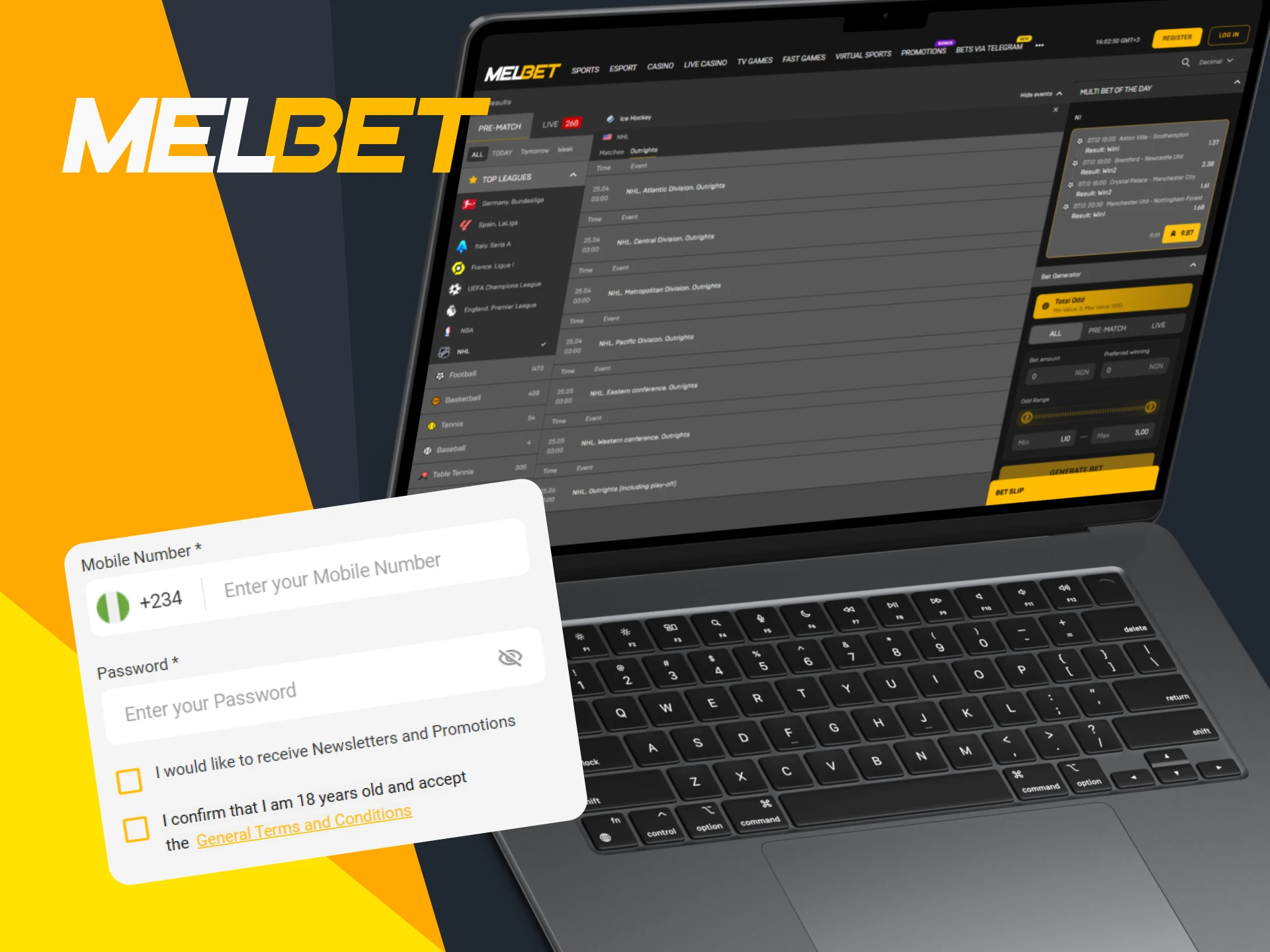 Register on Melbet to start betting on NHL games.