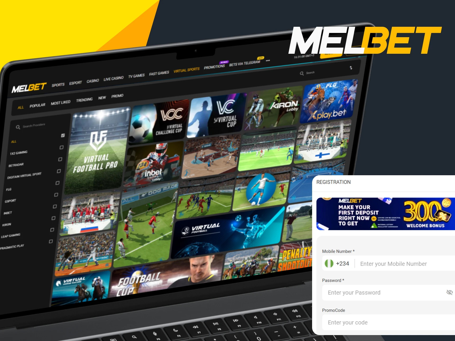 Register on Melbet to place bets on virtual sports.