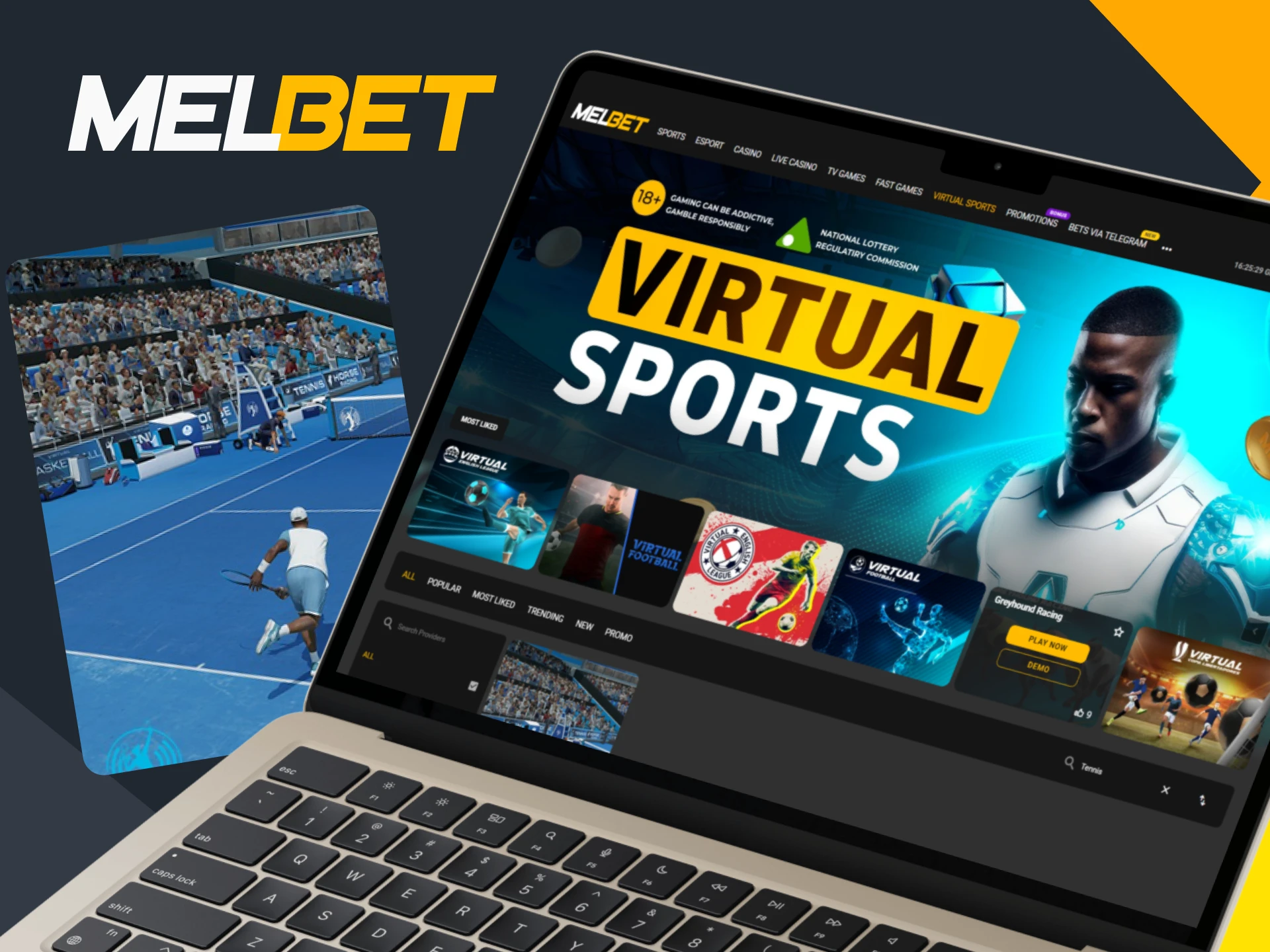 Start betting on virtual tennis games at Melbet.