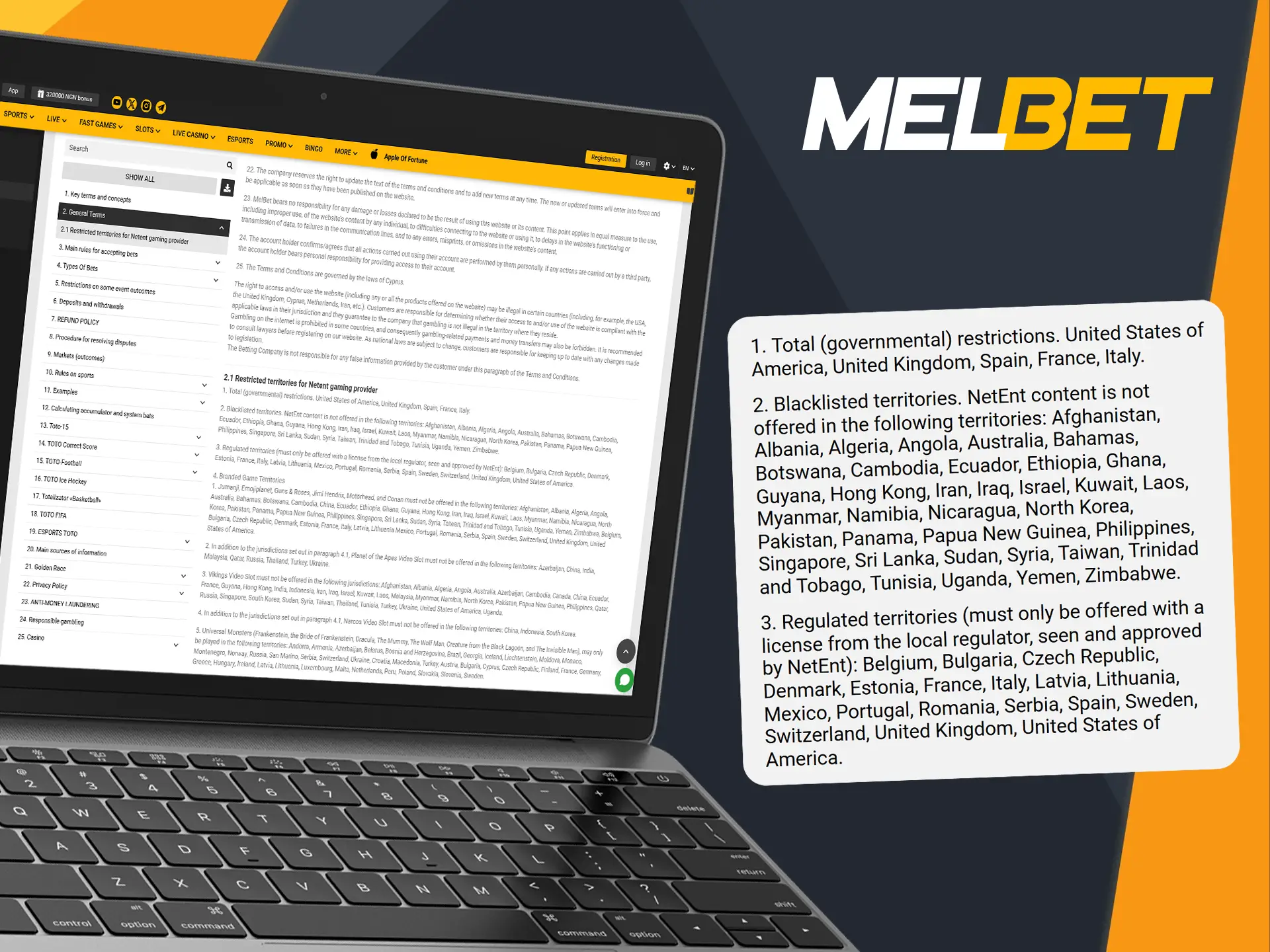 Due to various legal and political conditions, Melbet is not available in some countries.