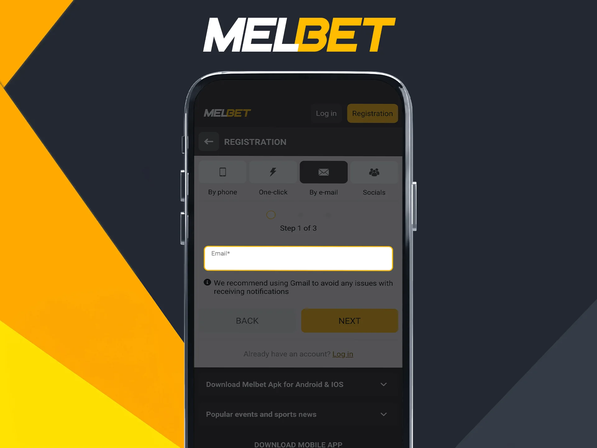 Fill in your details when registering on Melbet.