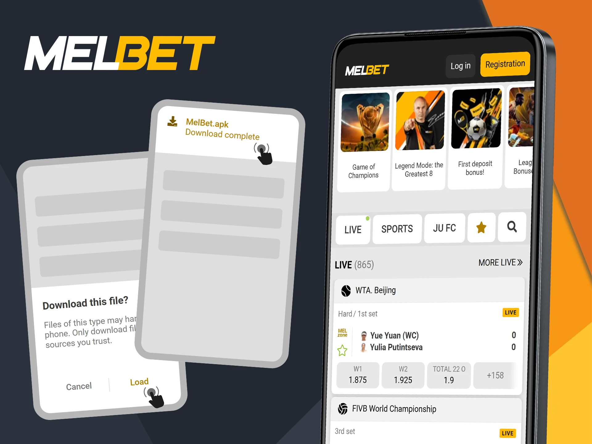 Enjoy a full range of betting features in the Melbet app for Android.