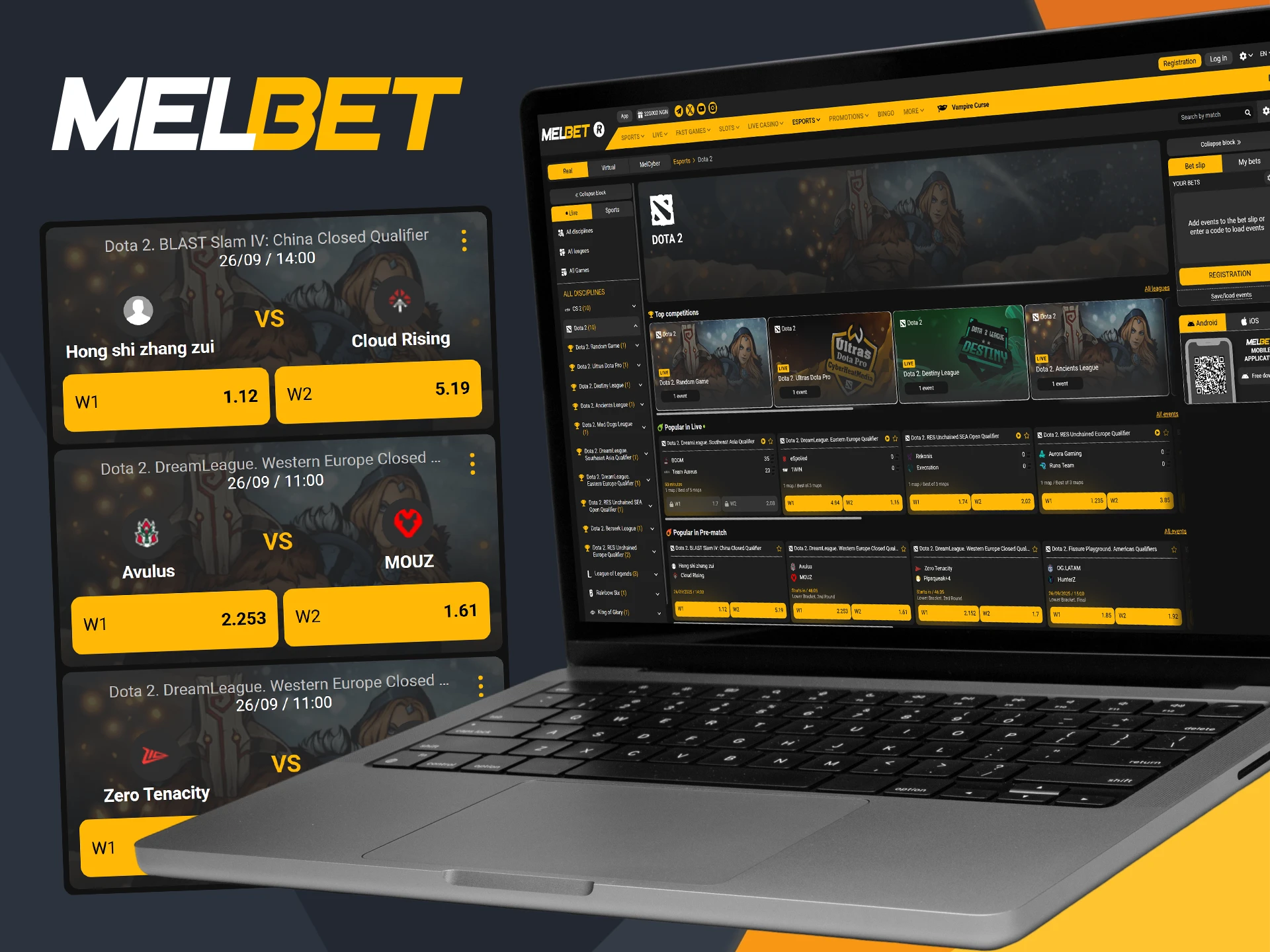 Melbet offers bets on major Dota 2 events.