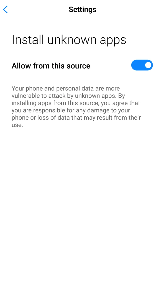 Allow the installation via your Android settings for Melbet.