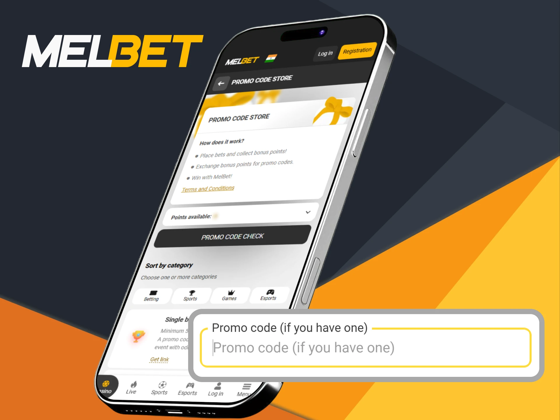 Use a promo code for users to unlock additional rewards in India on Melbet app.