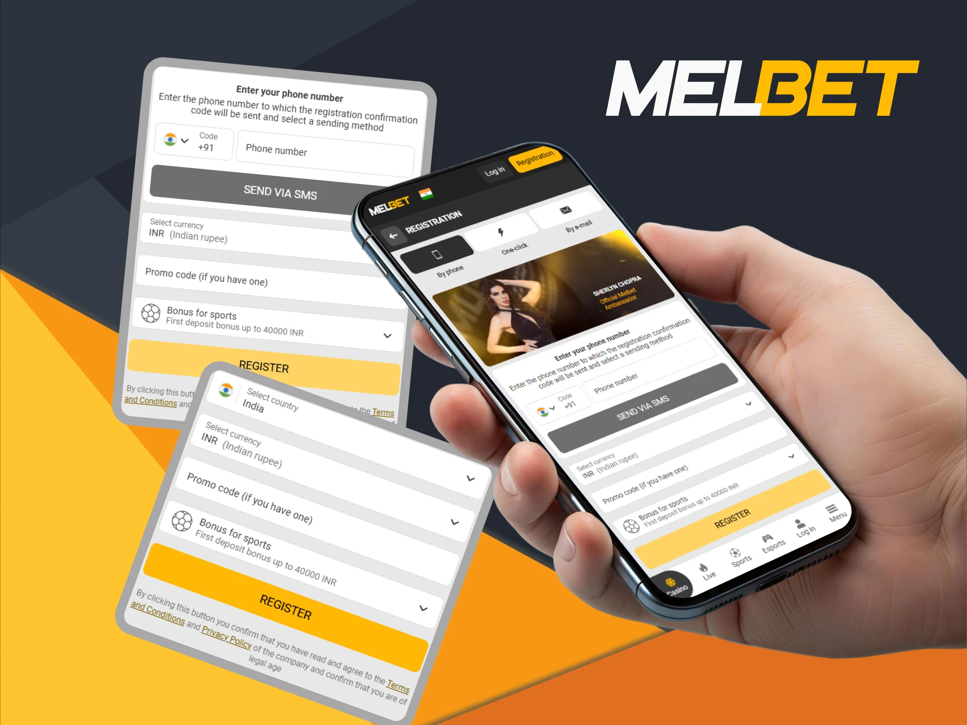 Complete registration through the Melbet mobile application.