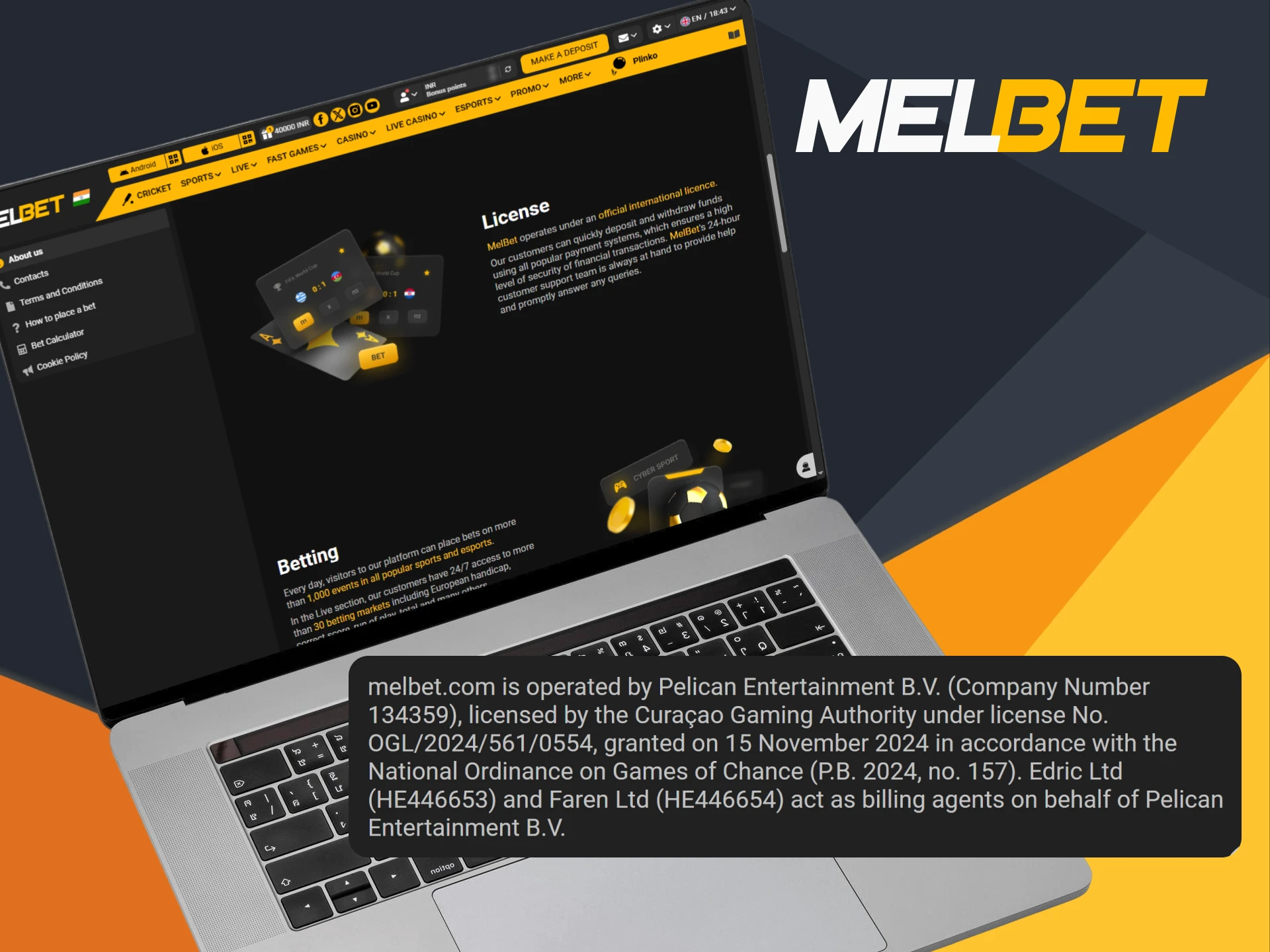 Understand the legal compliance and terms of Melbet in India.