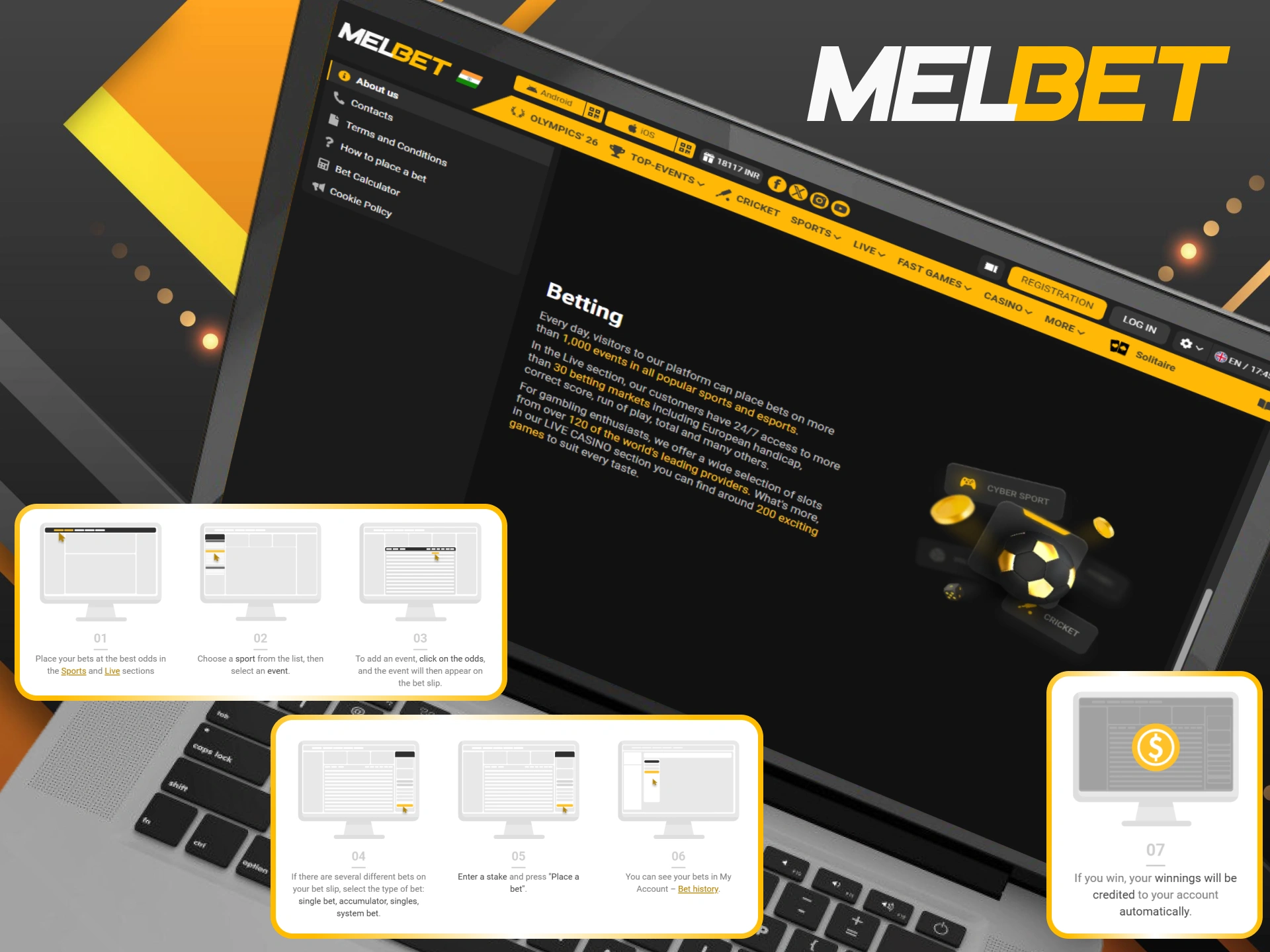 Follow the guide on how to place a bet at Melbet.