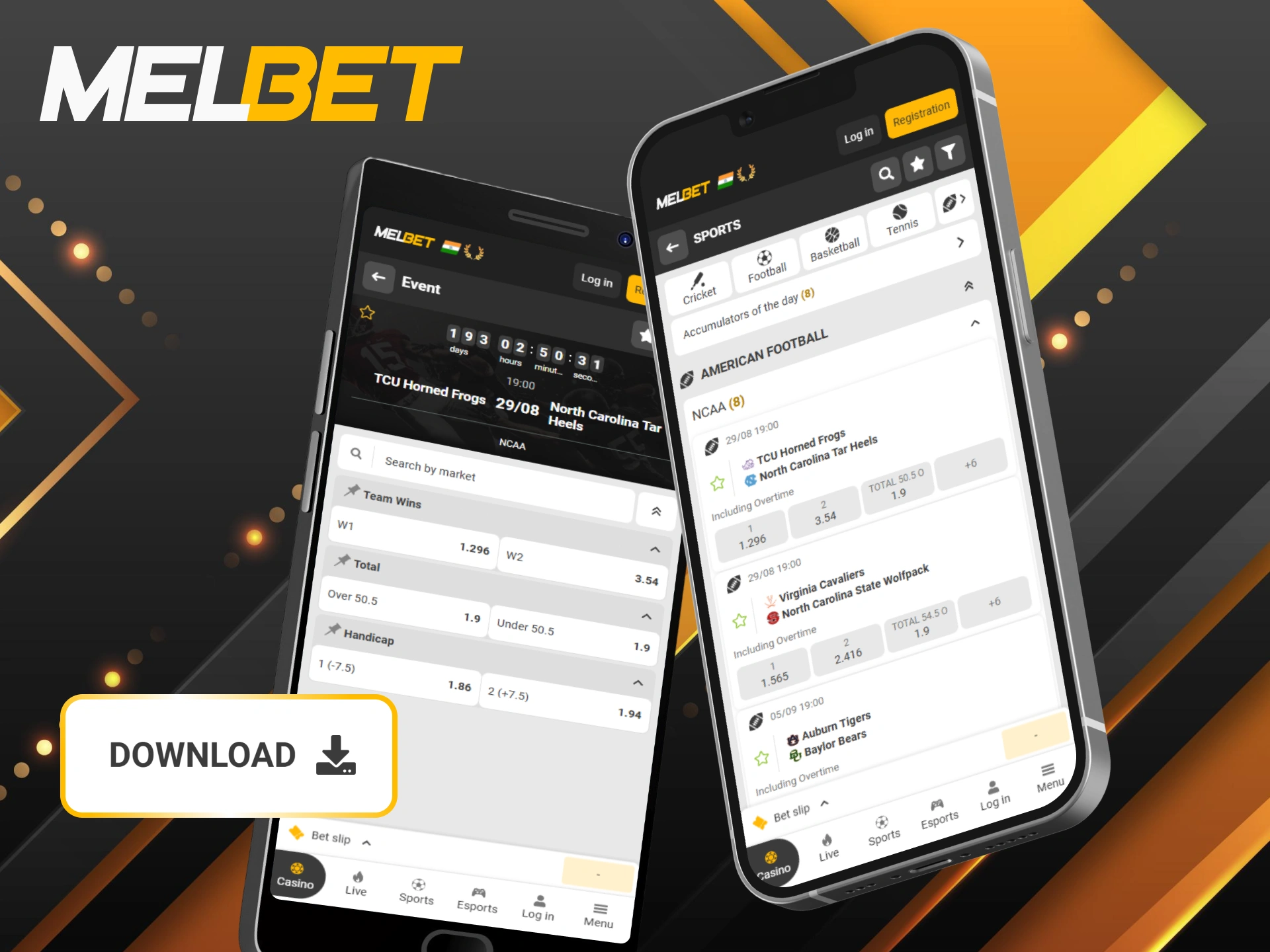 Track every touchdown on the go using the official Melbet app to bet on American football.