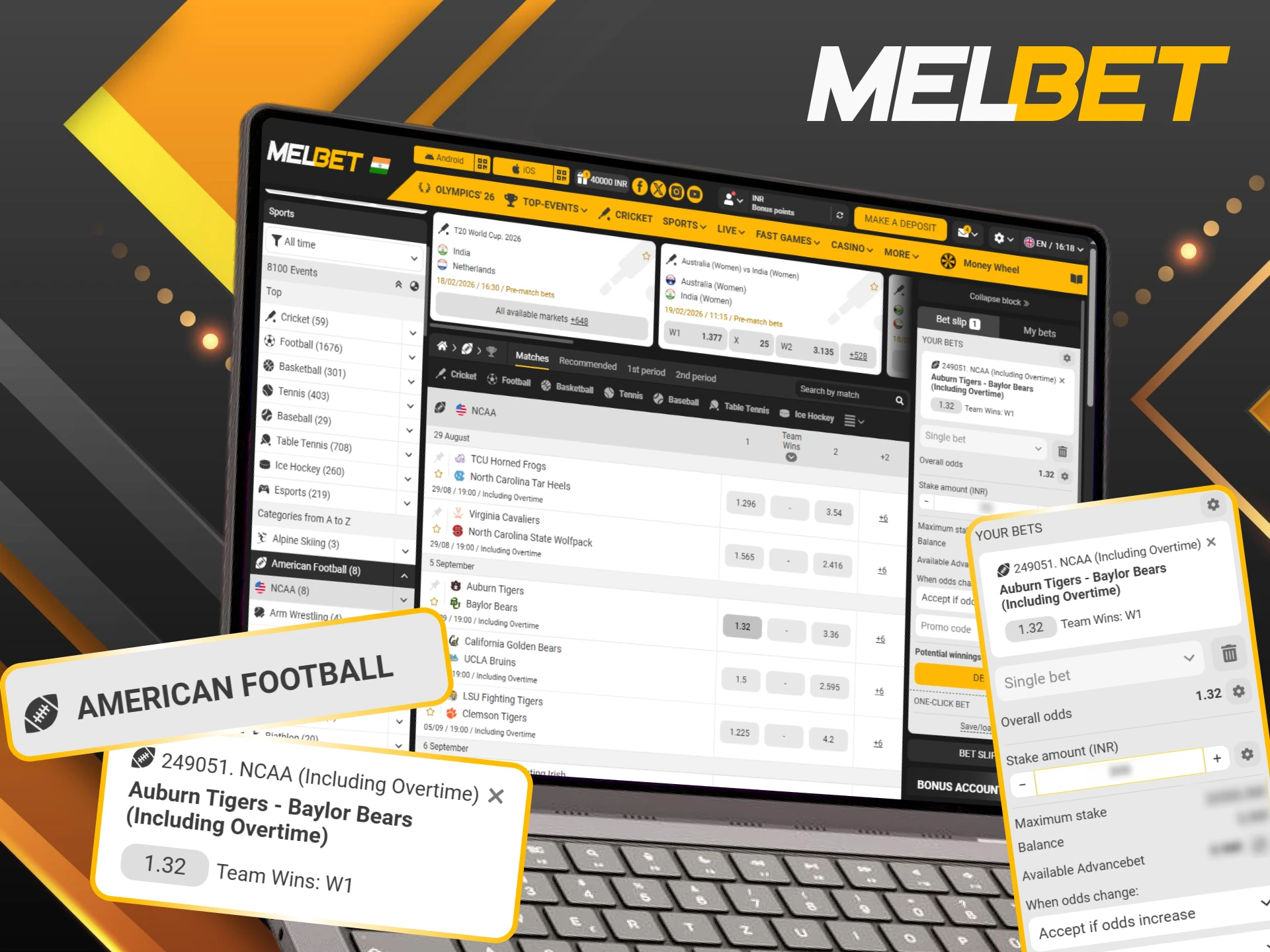 Study our tutorial to understand how to bet on American football at Melbet.