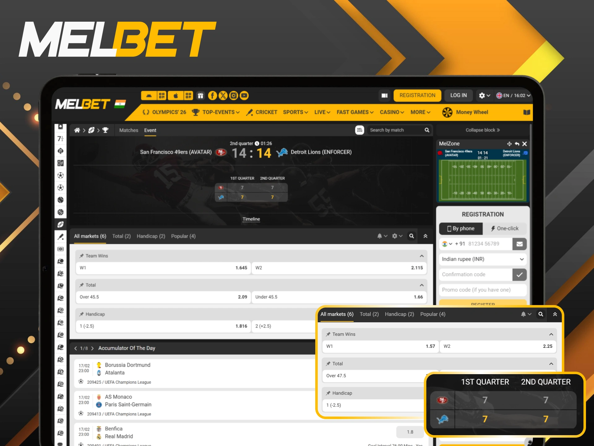 Feel the drive of every yard gained by placing Melbet American football live bets.