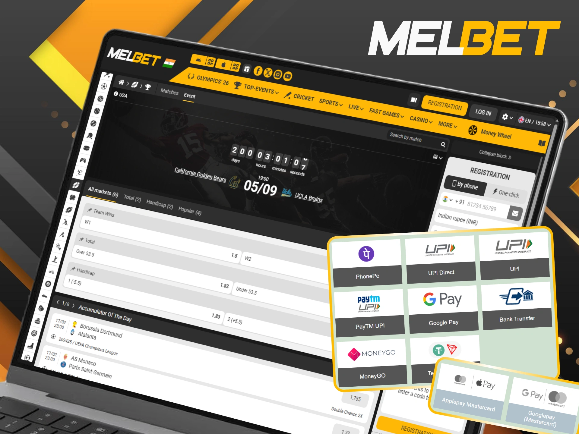 Use Indian-friendly payment methods to refill your Melbet American football wallet.