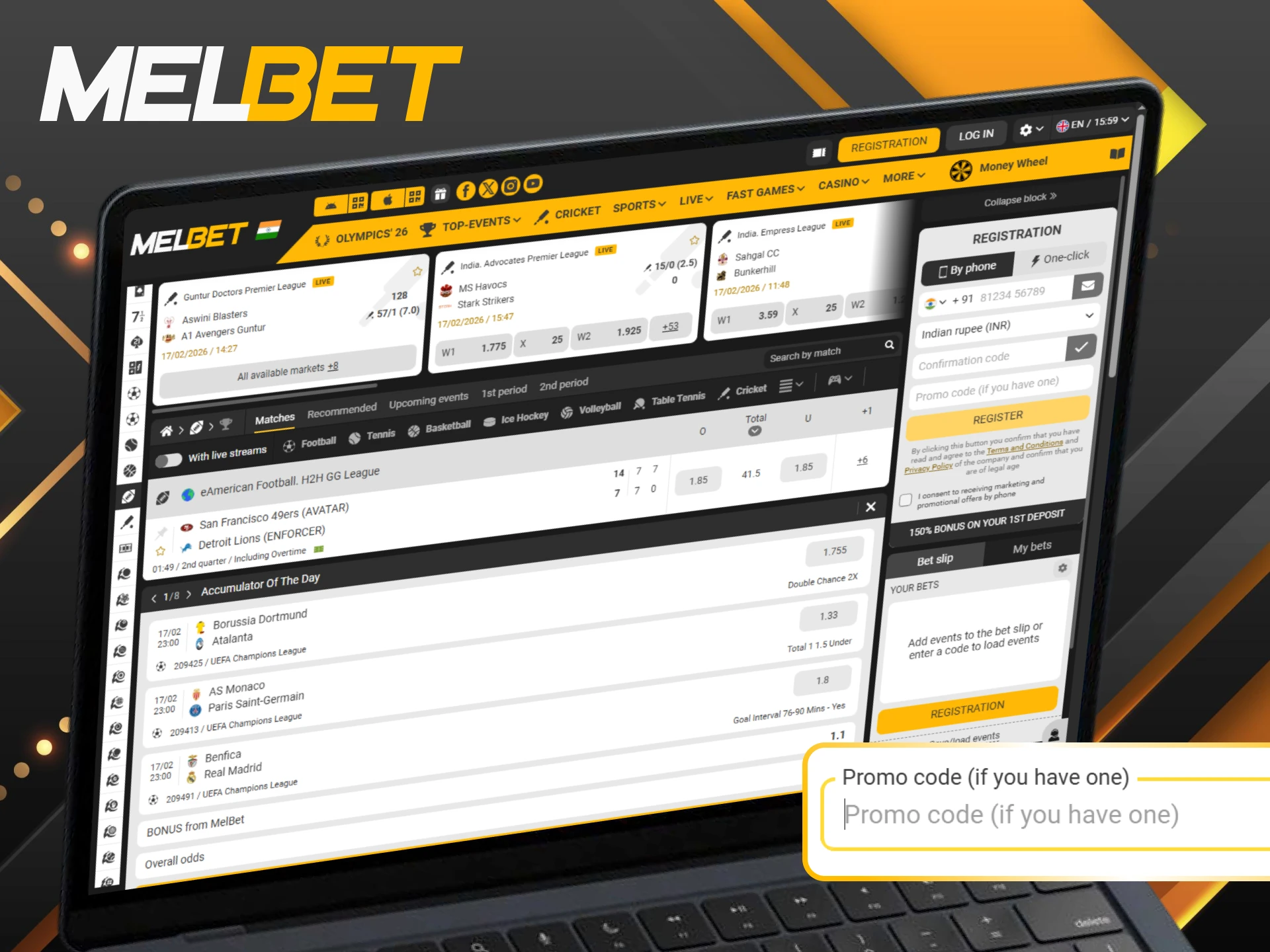 Input the Melbet promo code to grab special rewards for the American football season.