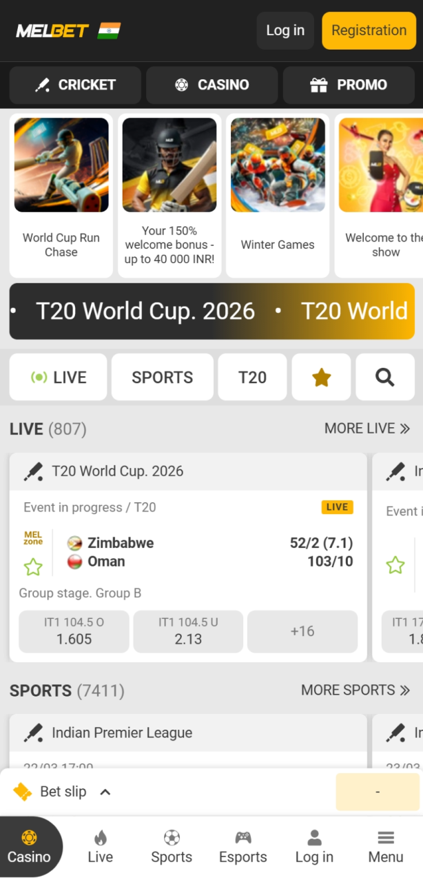 Launch the Melbet India app to log in and start betting on sports and casino games.