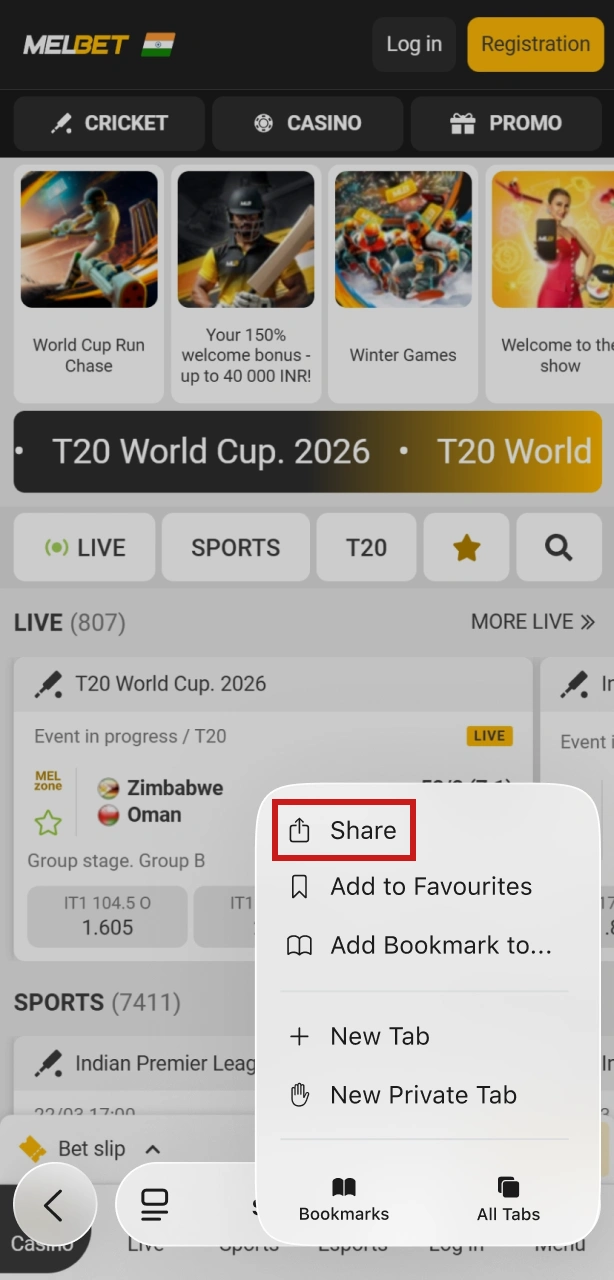 Access the official Melbet India website using the Safari browser on your iPhone or iPad.