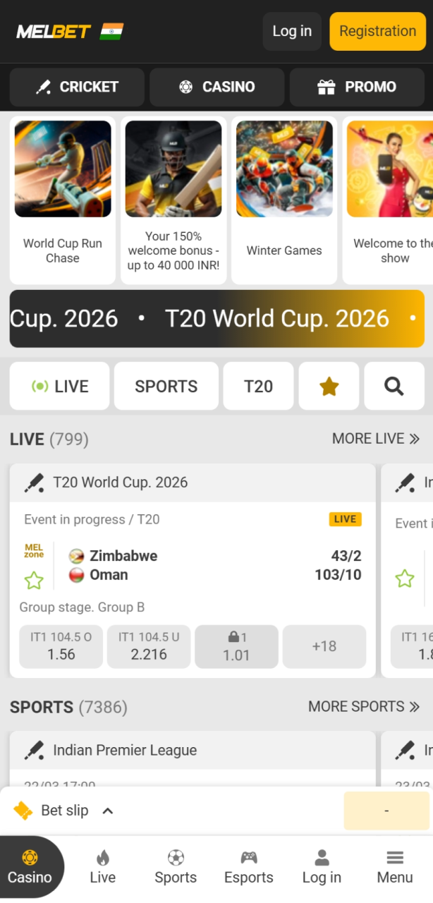 Explore the Melbet India main page featuring a user-friendly interface and quick access to top betting markets.