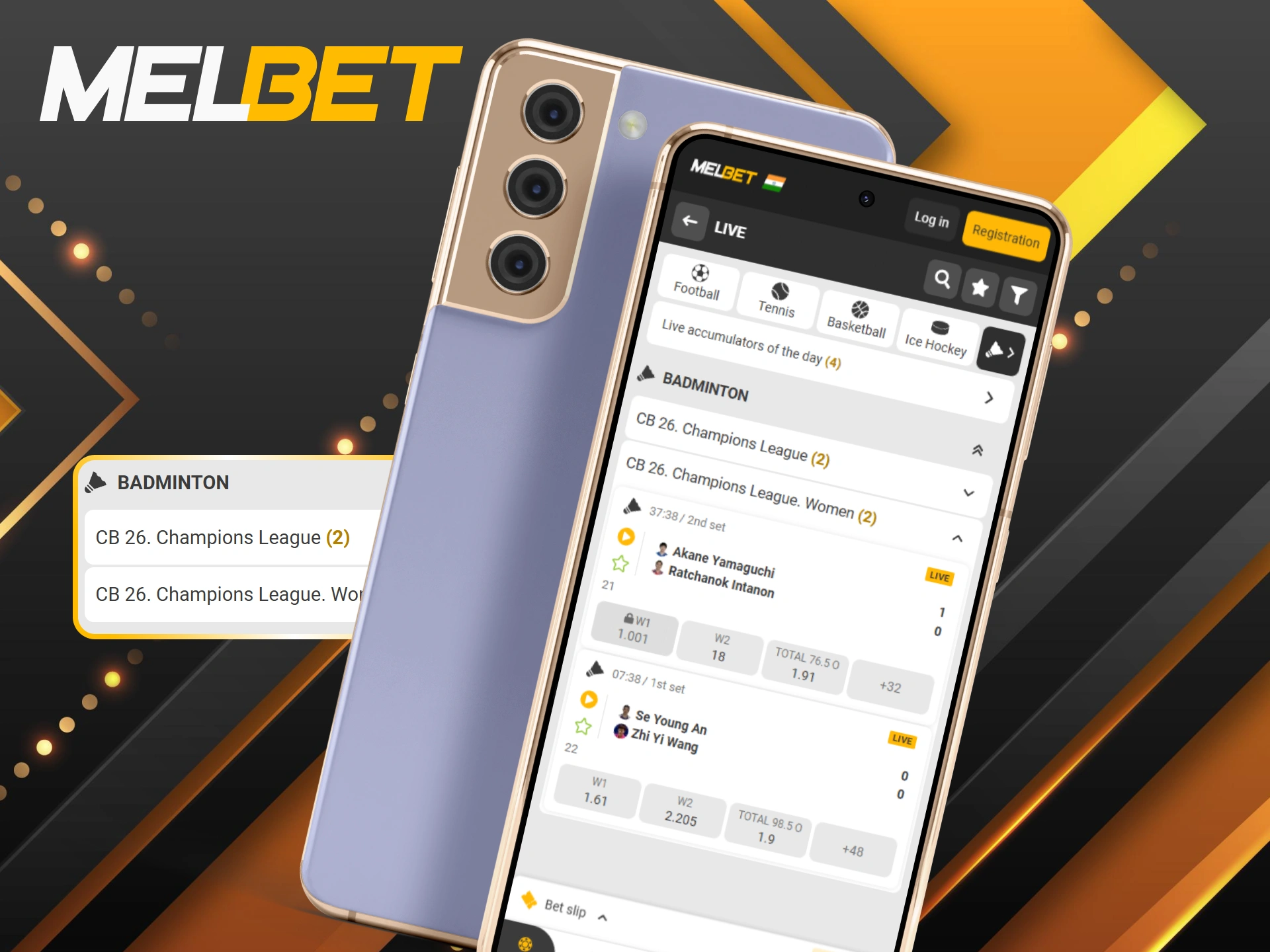 Install the mobile app and bet on badminton at Melbet.