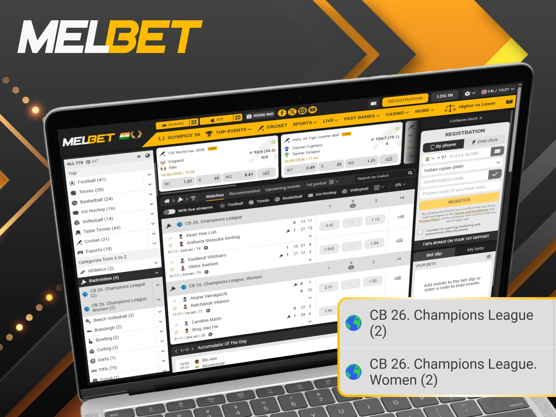 Predict the winners of popular badminton tournaments and championships at Melbet.