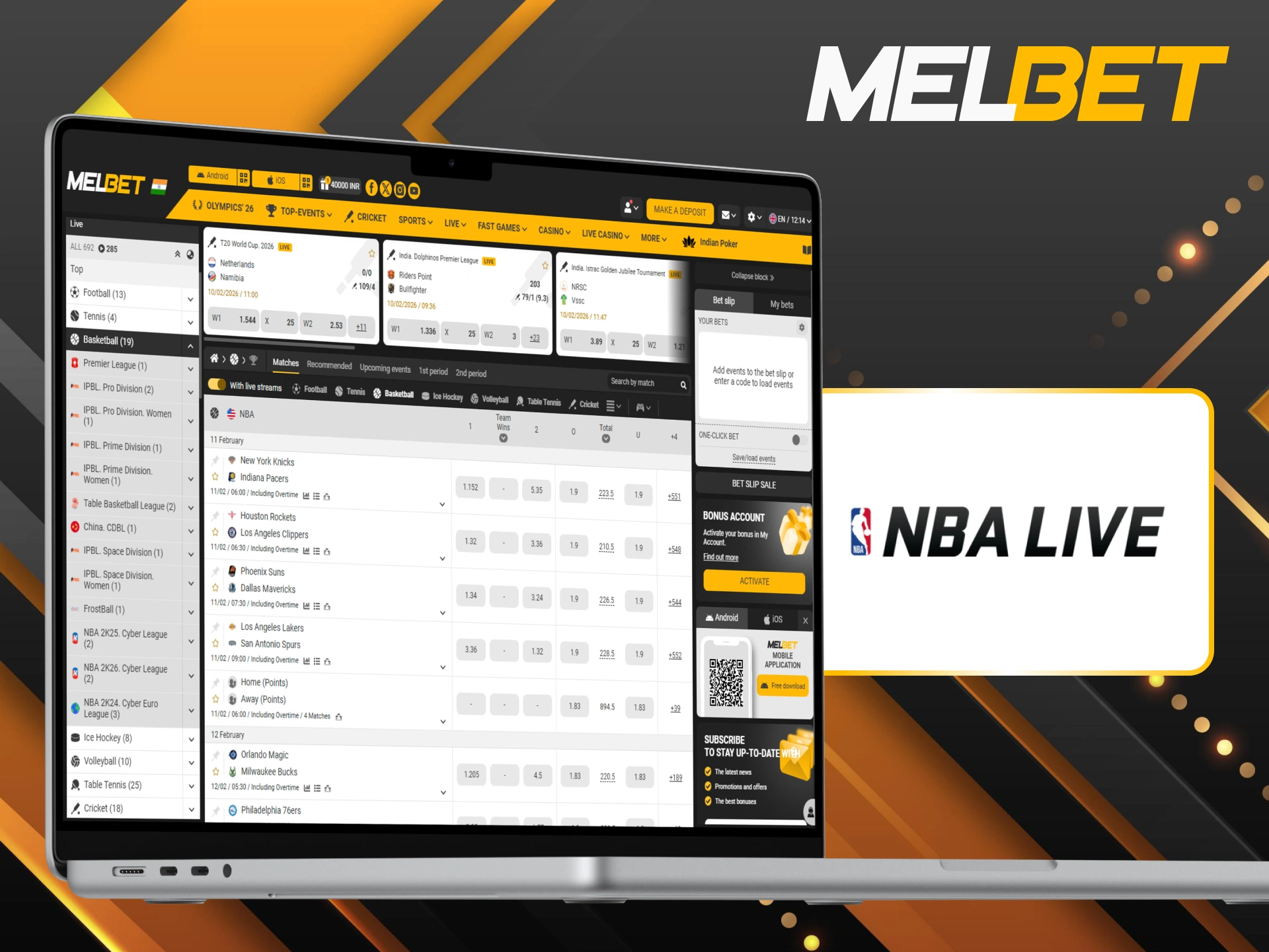 Place live bets for NBA matches and win at Melbet.