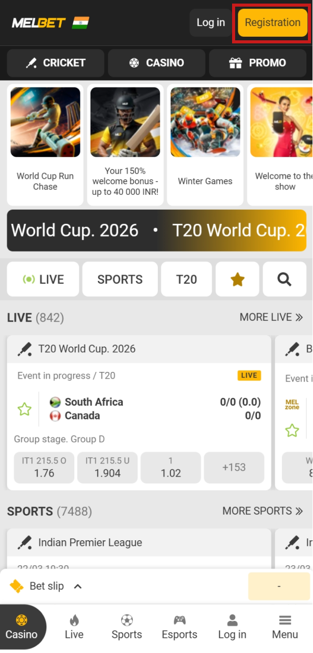 Register or Log In to your Melbet India account to begin the bonus activation process.