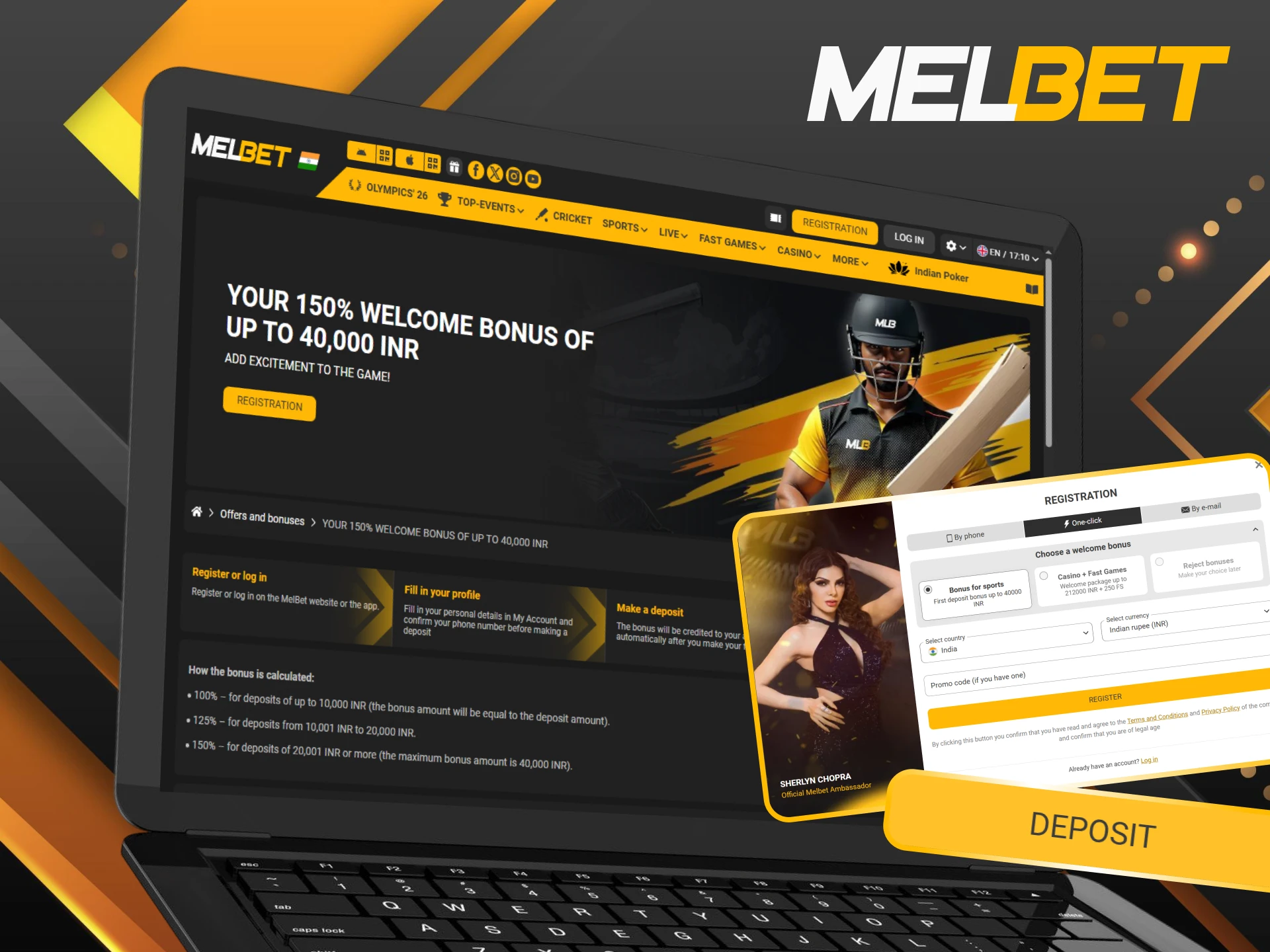 Follow the steps on how to activate 150% bonus to play Melbet.