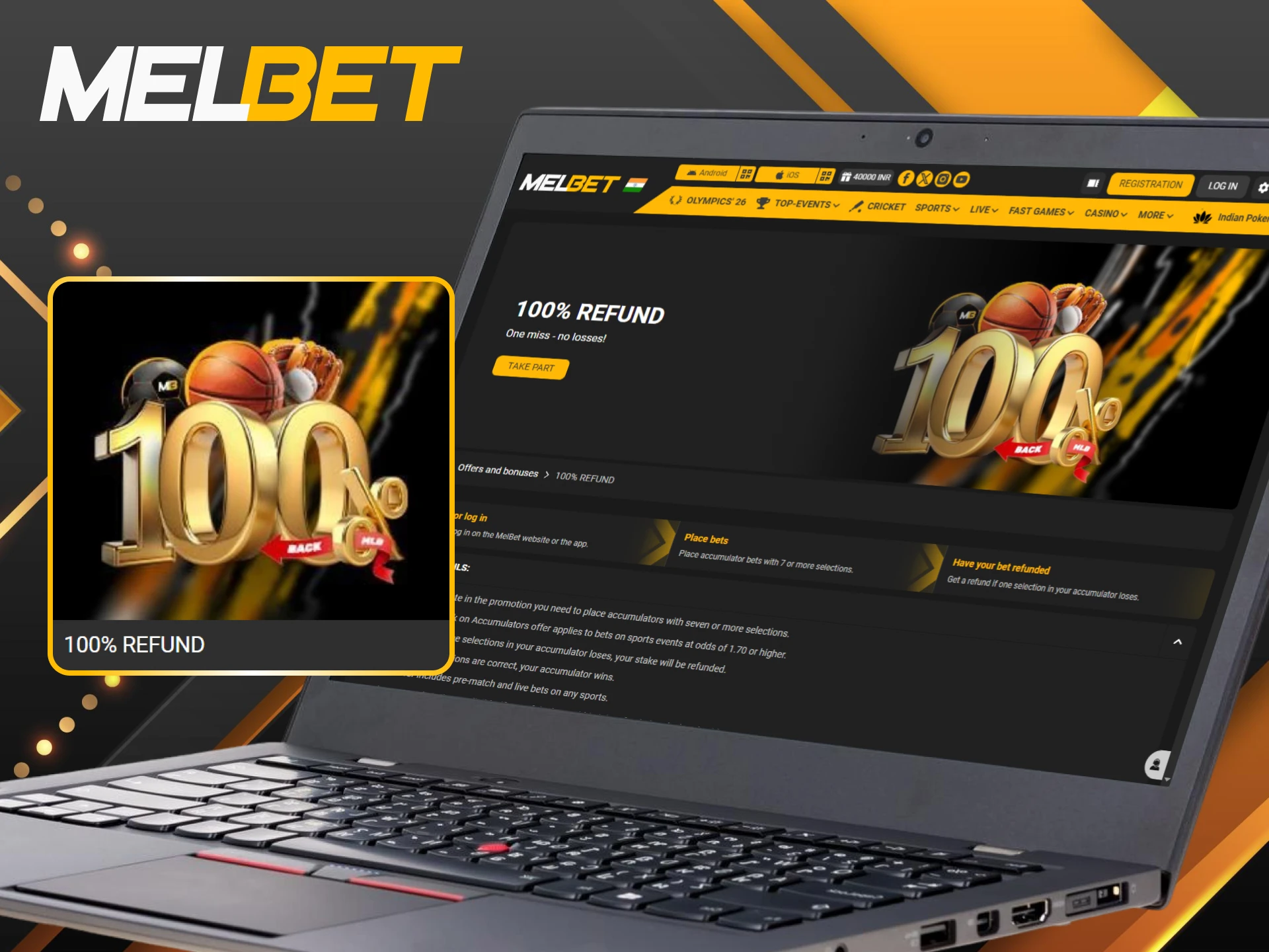Get a 100% refund as part of the bonuses for sports betting at Melbet.