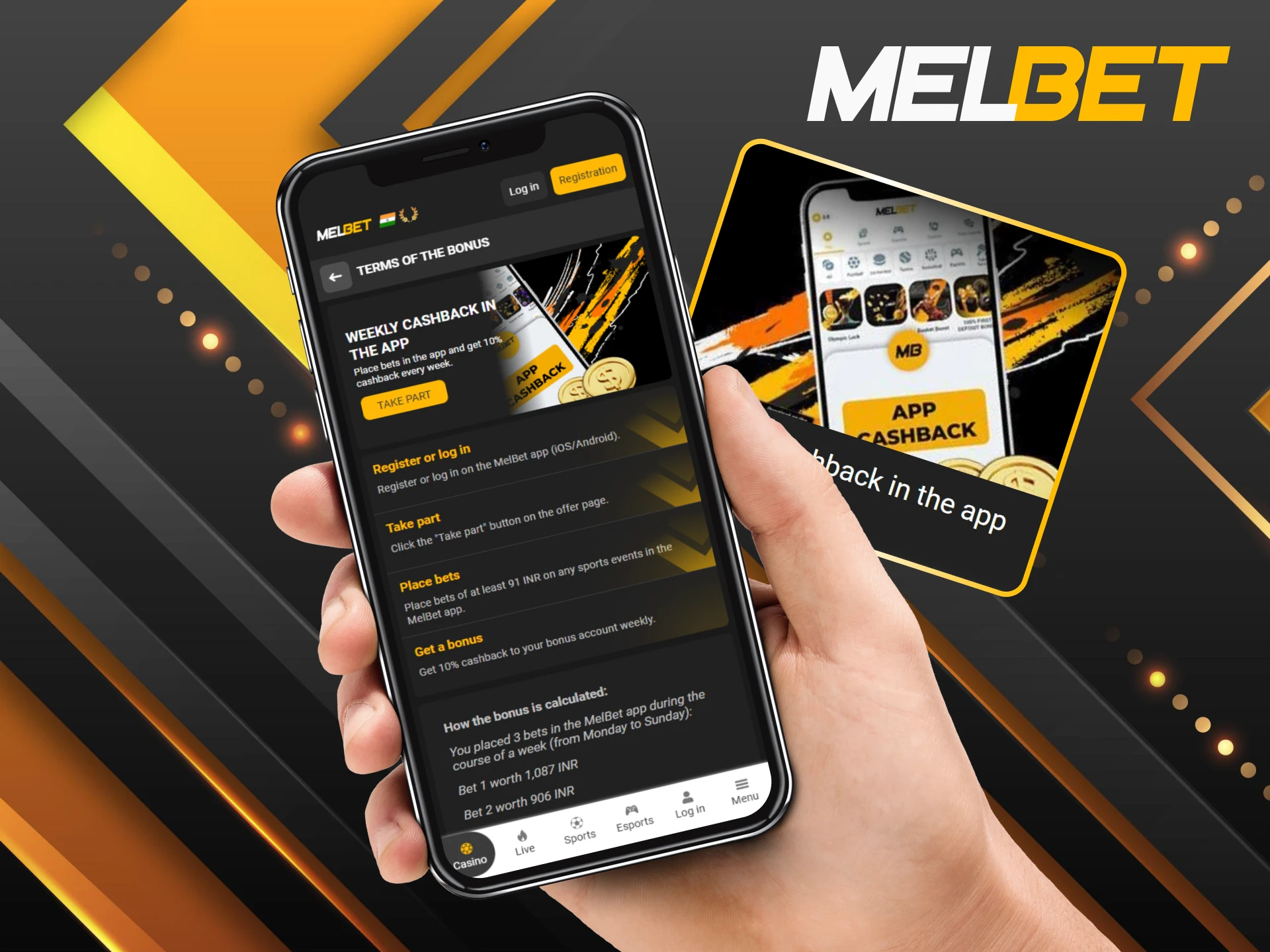 Receive a weekly cashback in the Melbet app from the bonuses for sports betting.