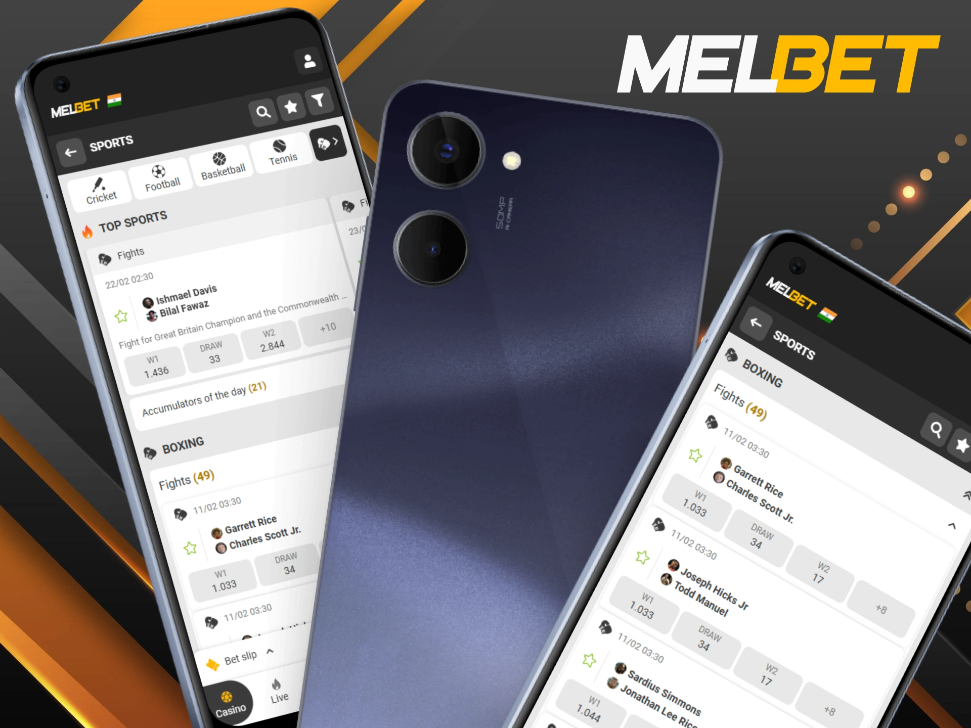 Download the mobile app for boxing betting on your Melbet account.
